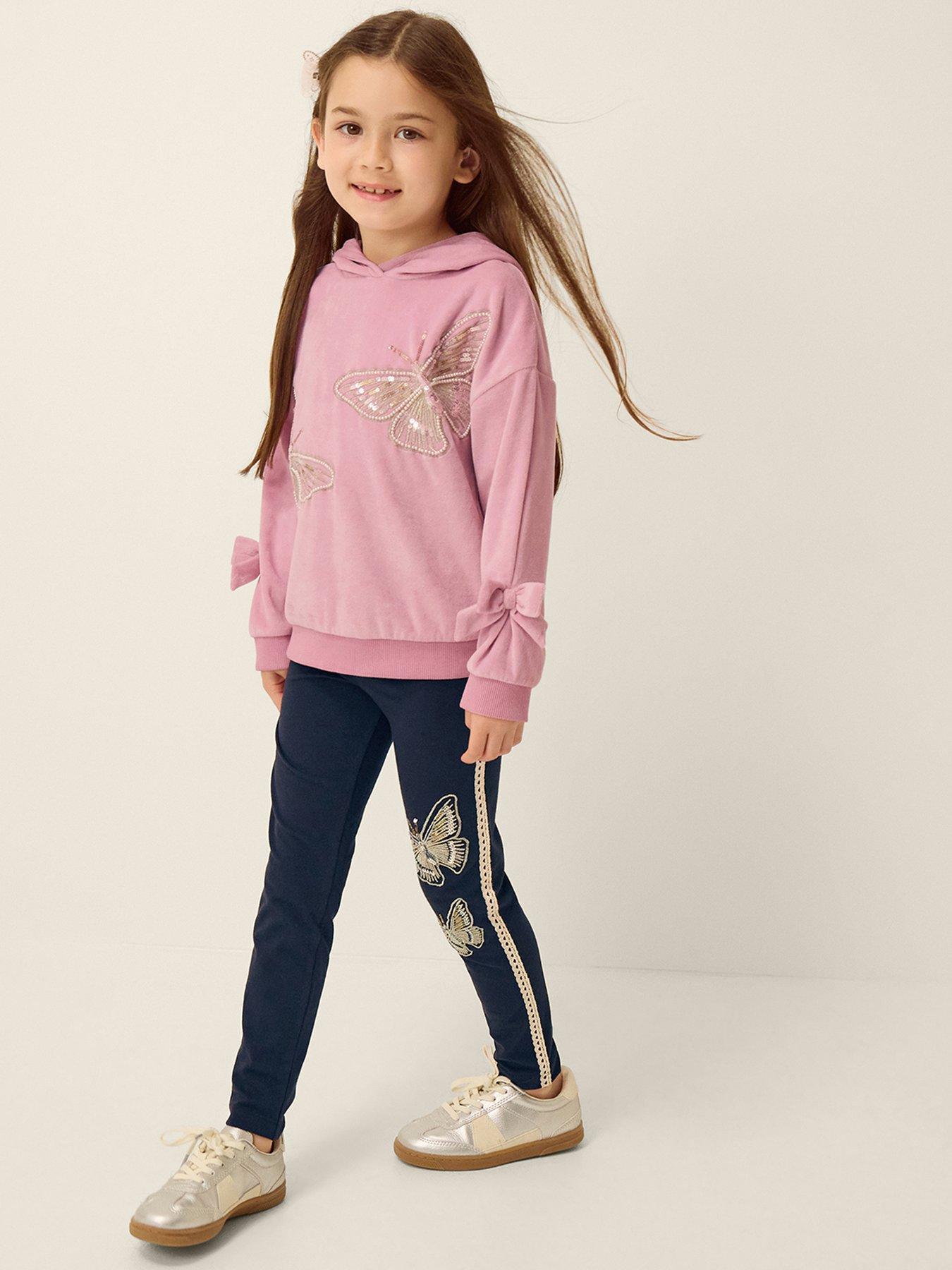 Image 1 of 4 of Monsoon Girls Butterfly Velour Sporty Hoody &amp; Legging Set - Pink