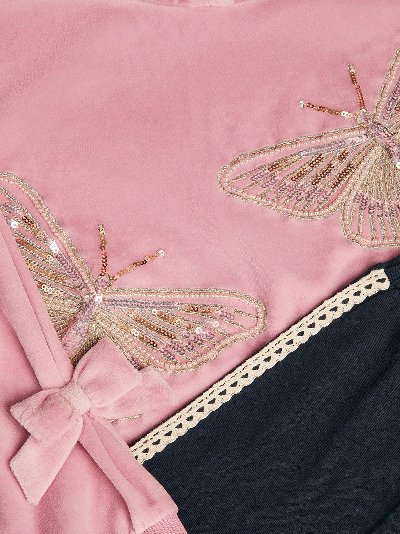 Image 4 of 4 of Monsoon Girls Butterfly Velour Sporty Hoody &amp; Legging Set - Pink