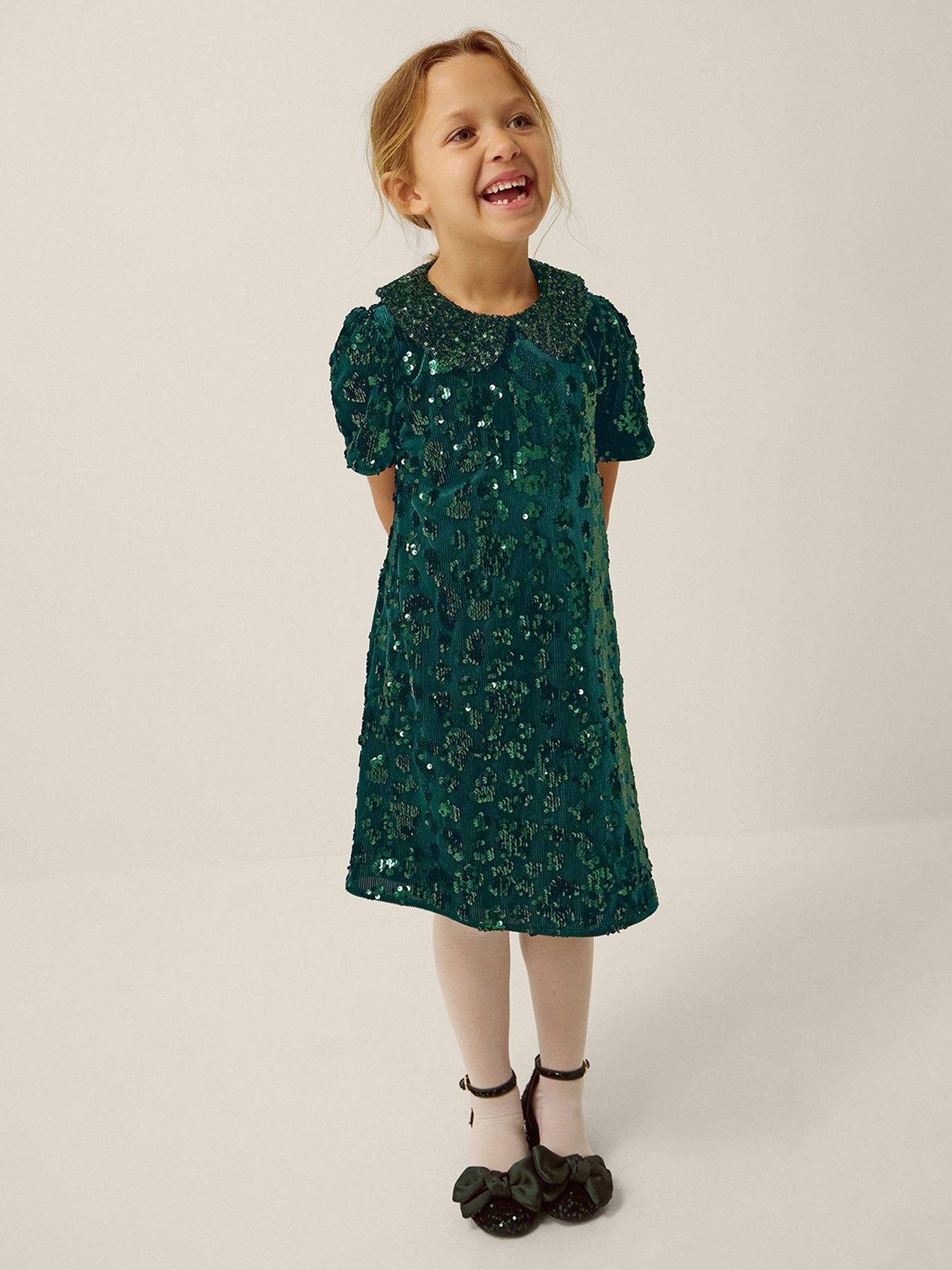 monsoon green sequin dress Girls Esmeralda Collar - holiday-green-plaids