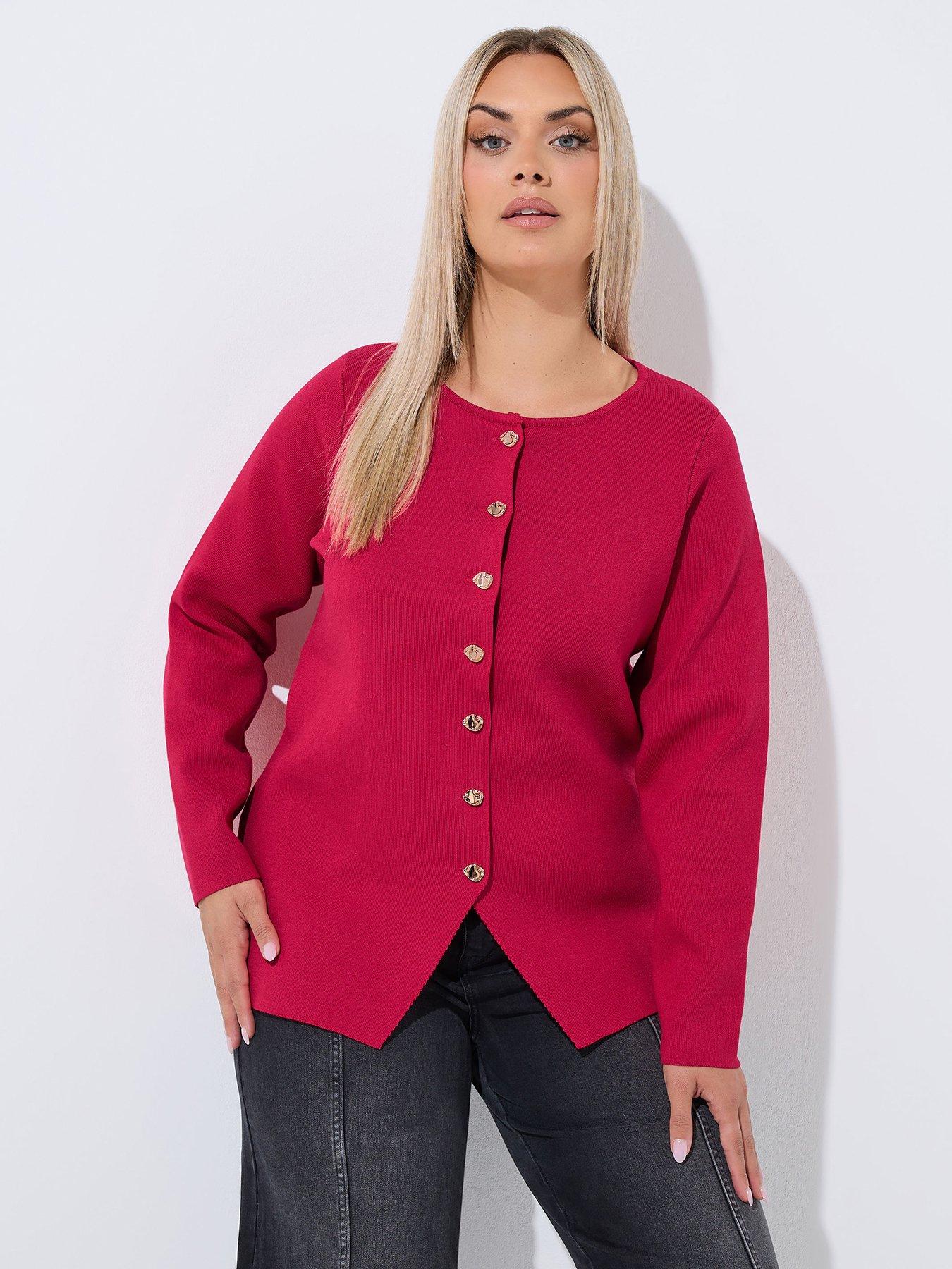 Image 1 of 4 of Yours Curve Compacted Knit Cardigan - Red