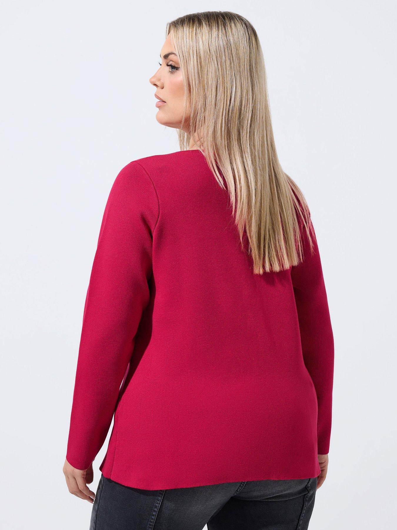 Image 2 of 4 of Yours Curve Compacted Knit Cardigan - Red