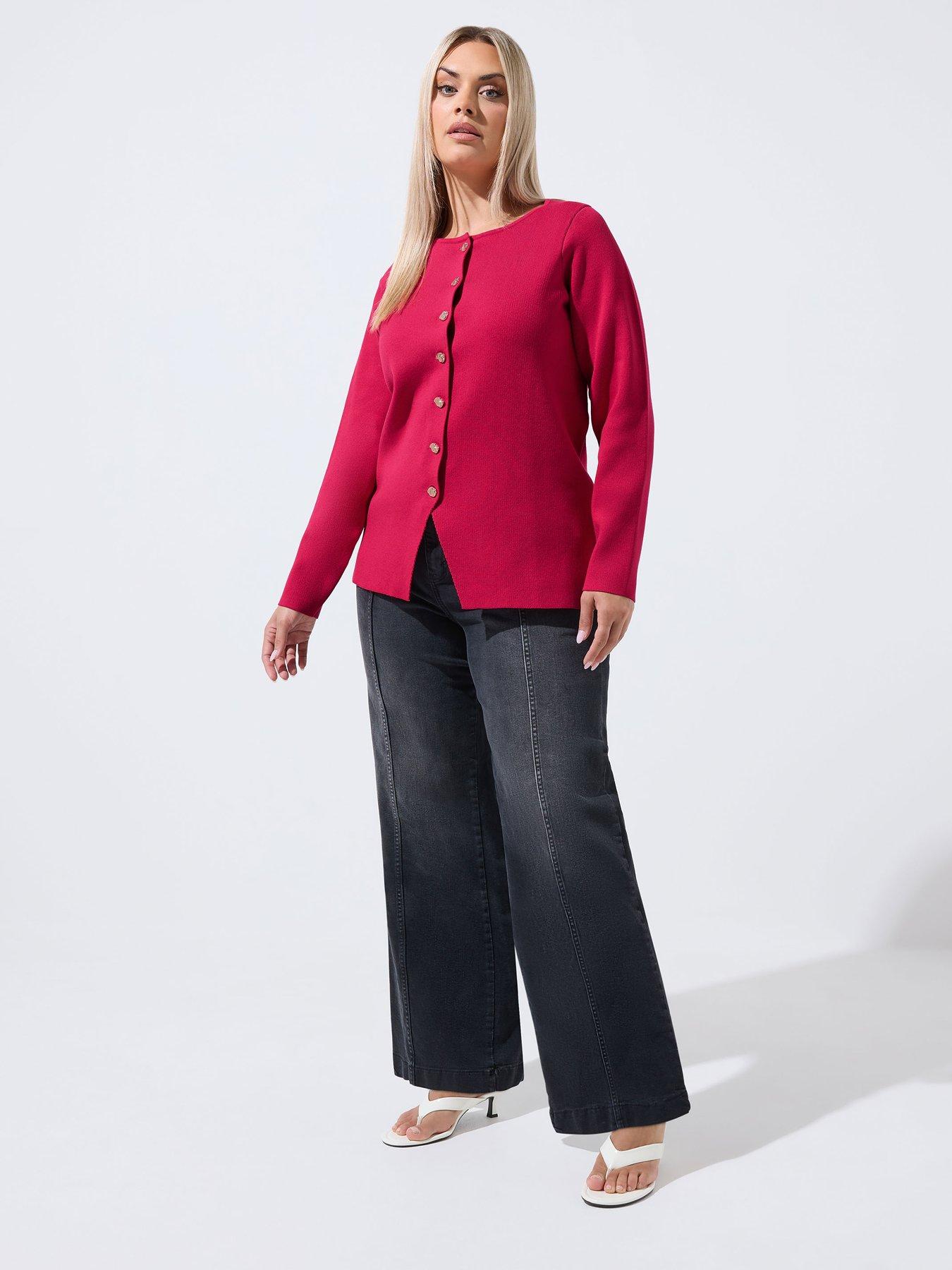 Image 3 of 4 of Yours Curve Compacted Knit Cardigan - Red