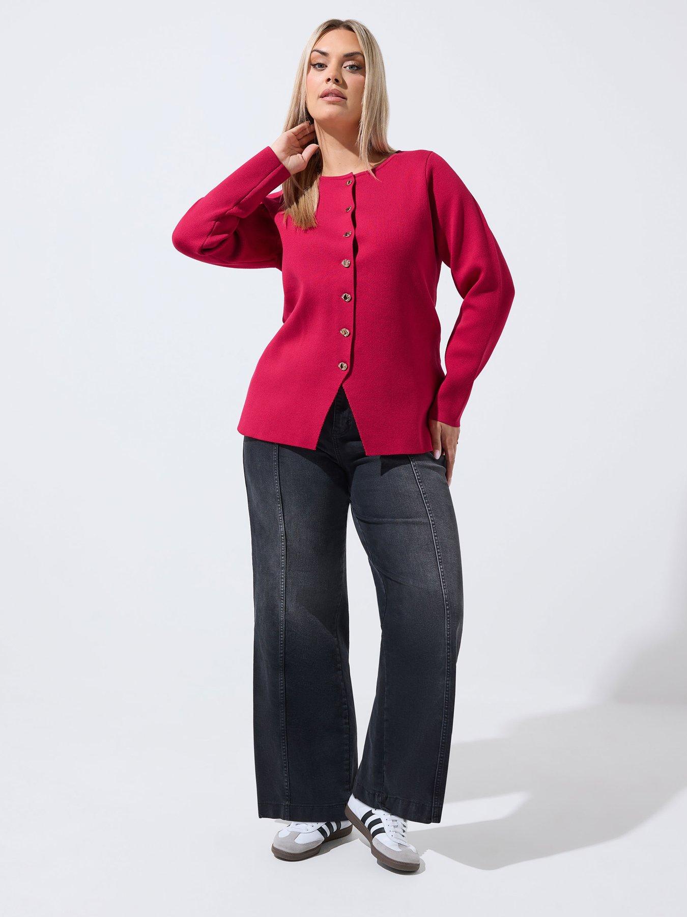 Image 4 of 4 of Yours Curve Compacted Knit Cardigan - Red