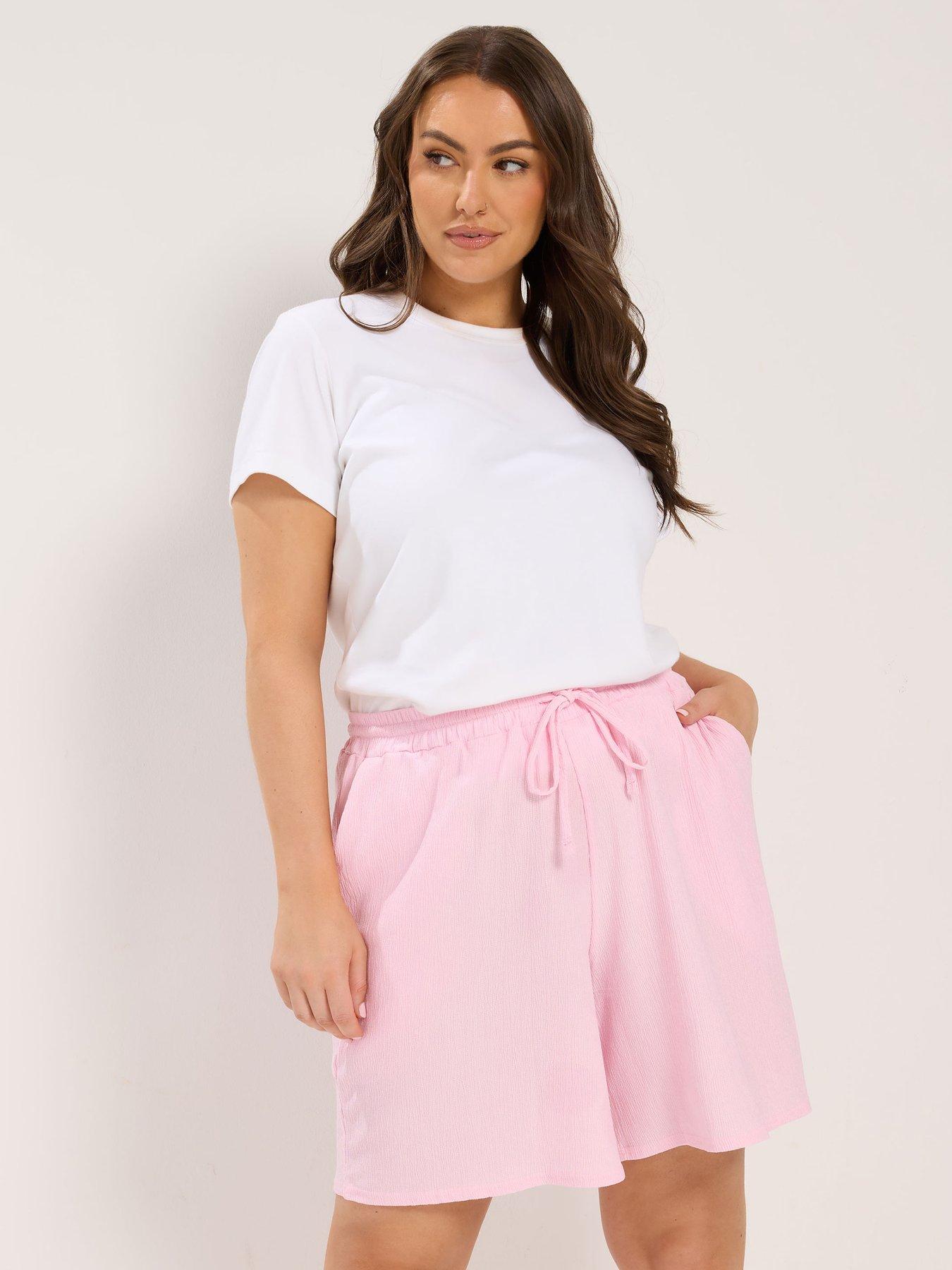 Image 1 of 4 of Yours Curve Crinkle Jersey Short - Pink