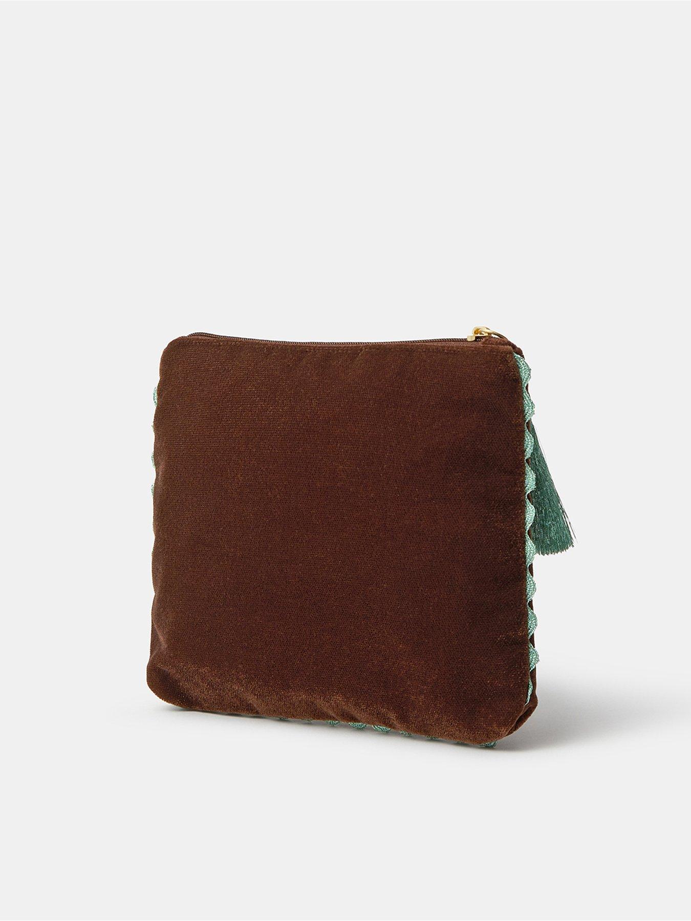 Image 2 of 4 of Accessorize Womens Beaded Bow Zip-Top Pouch - Brown
