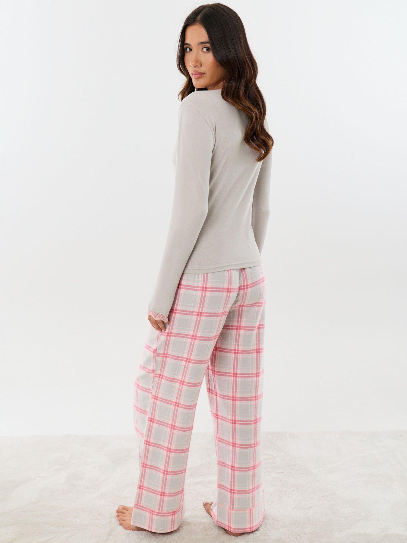 Image 2 of 4 of Threadbare Womens Harietty Rib Lace Trim Pyjama Set - Grey