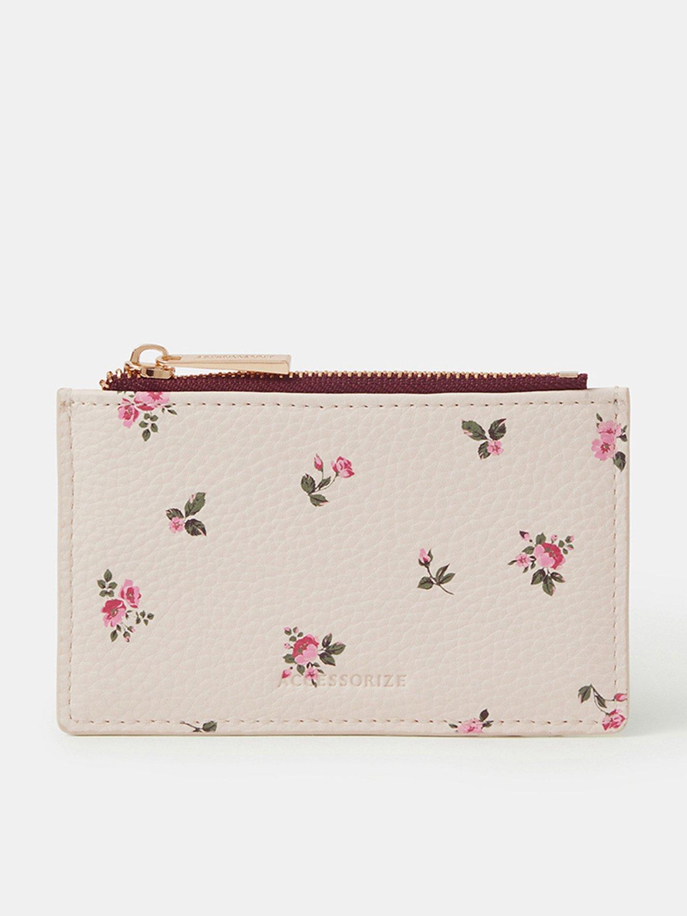 Accessorize Floral Print Faux Leather Card Holder - Cream
