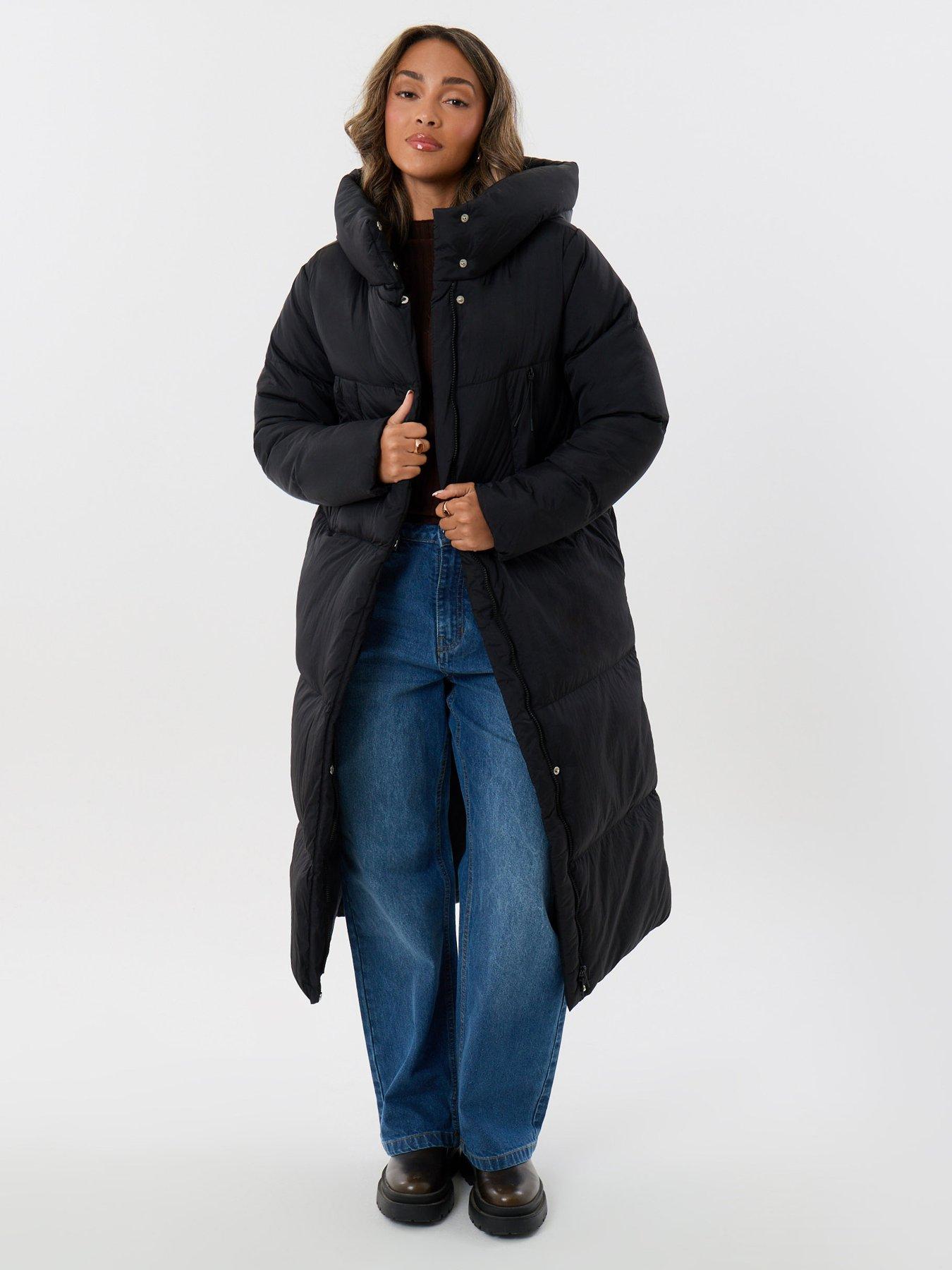 Image 1 of 4 of Threadbare Showerproof Maxi Puffer Coat In Black