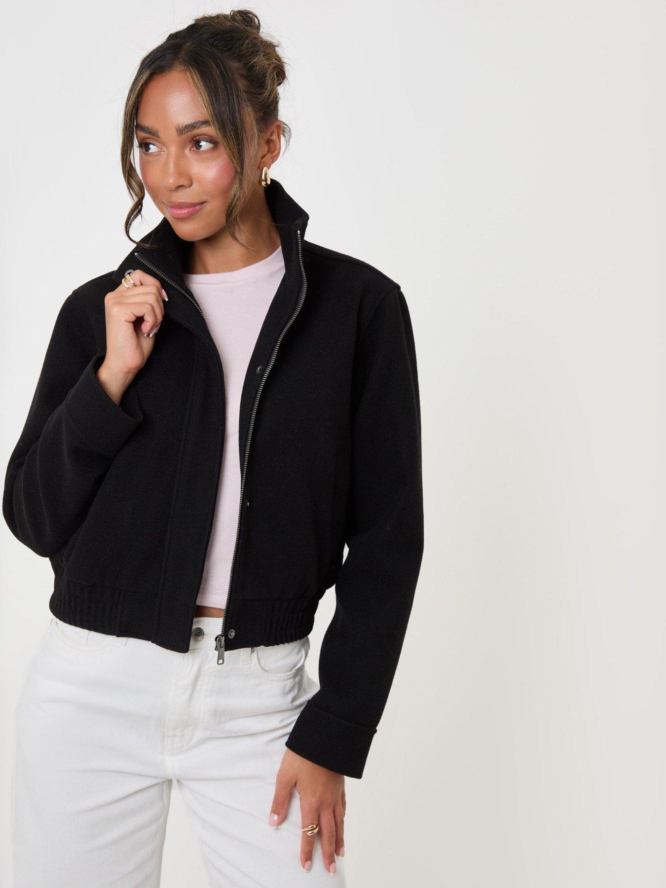 Image 1 of 4 of Threadbare Womens Funnel Neck Zip Front Bomber Jacket - Black