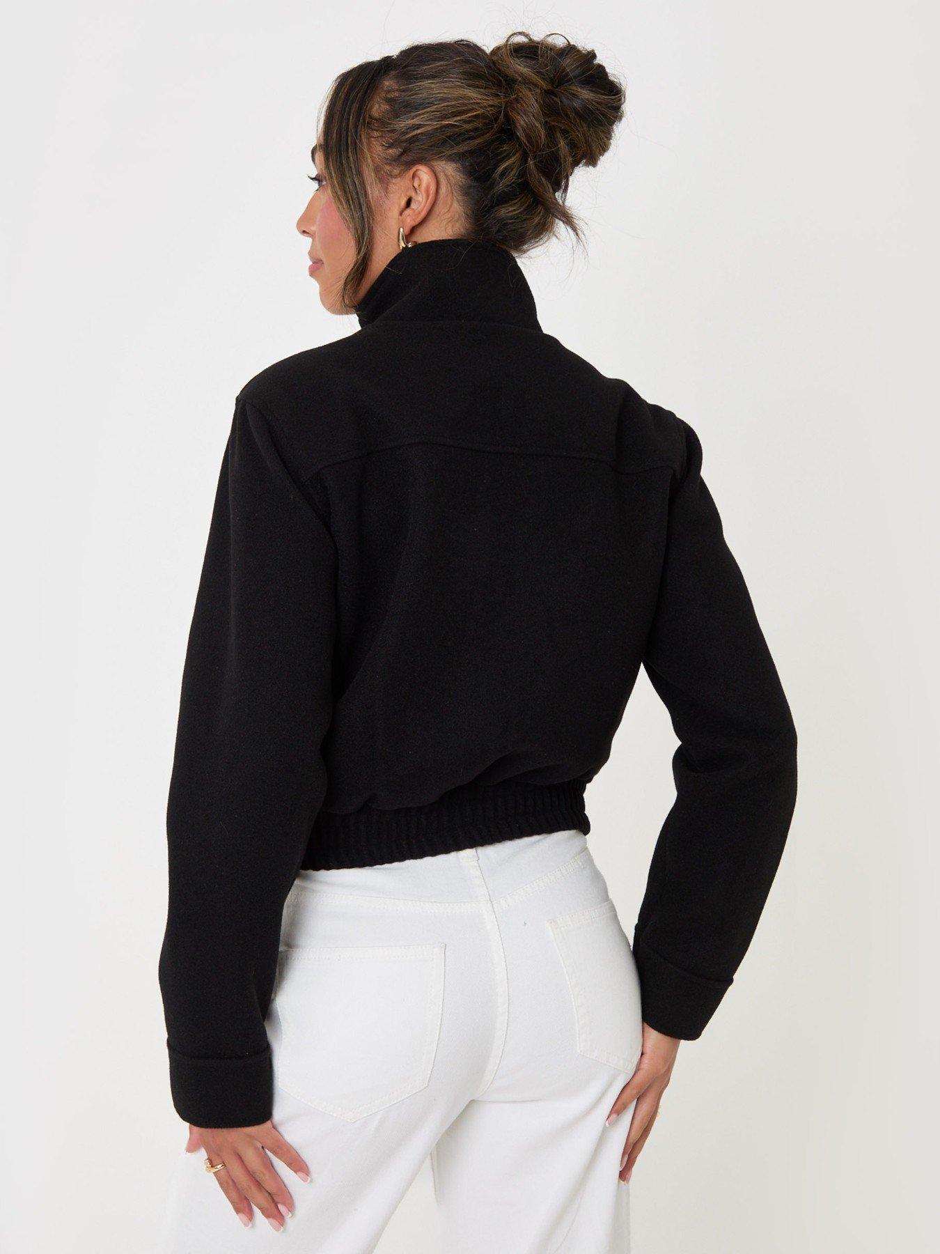 Image 2 of 4 of Threadbare Womens Funnel Neck Zip Front Bomber Jacket - Black