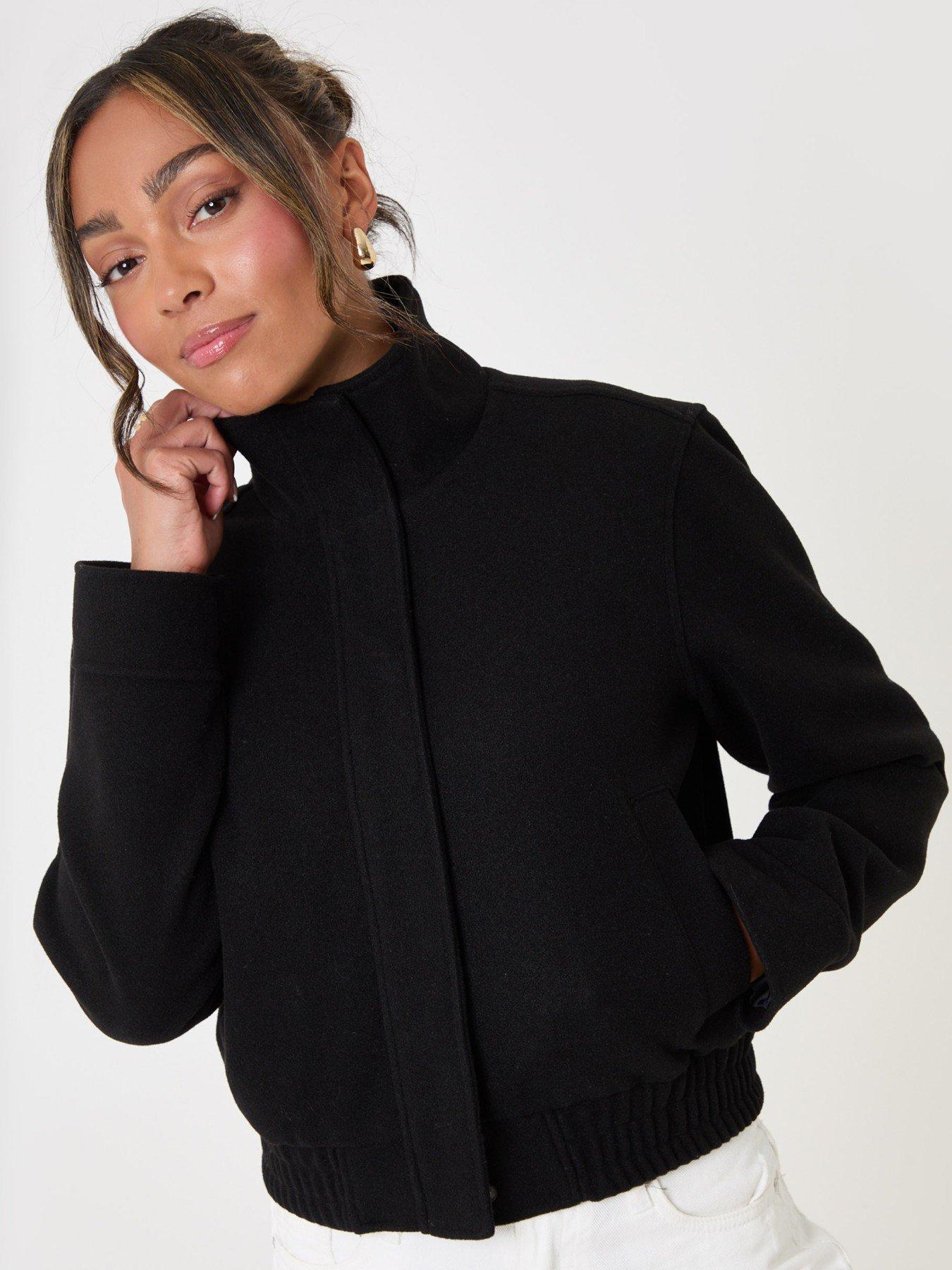 Image 3 of 4 of Threadbare Womens Funnel Neck Zip Front Bomber Jacket - Black