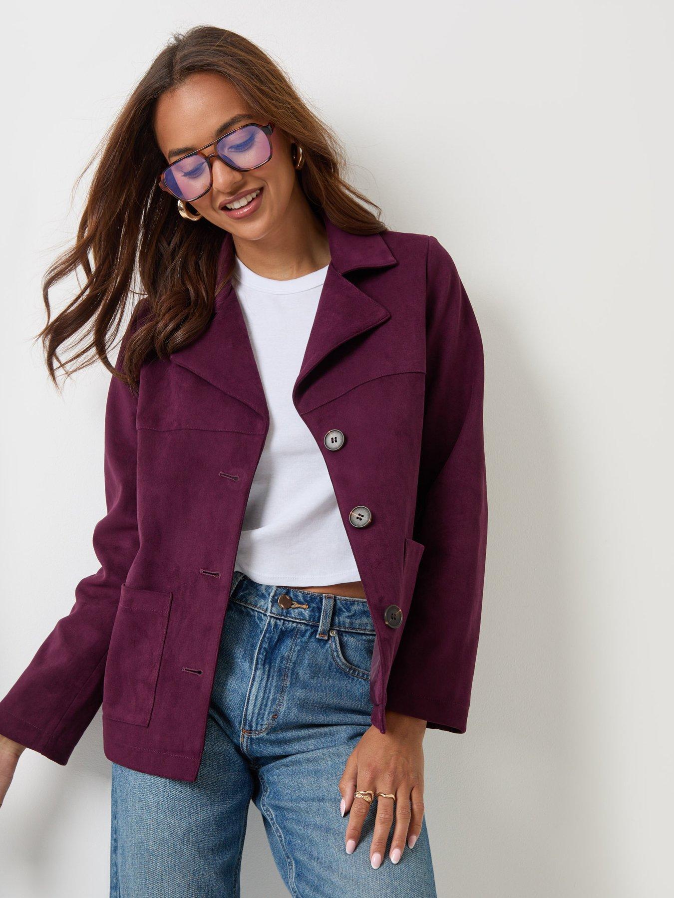 Image 1 of 4 of Threadbare Faux Suede Blazer In Plum