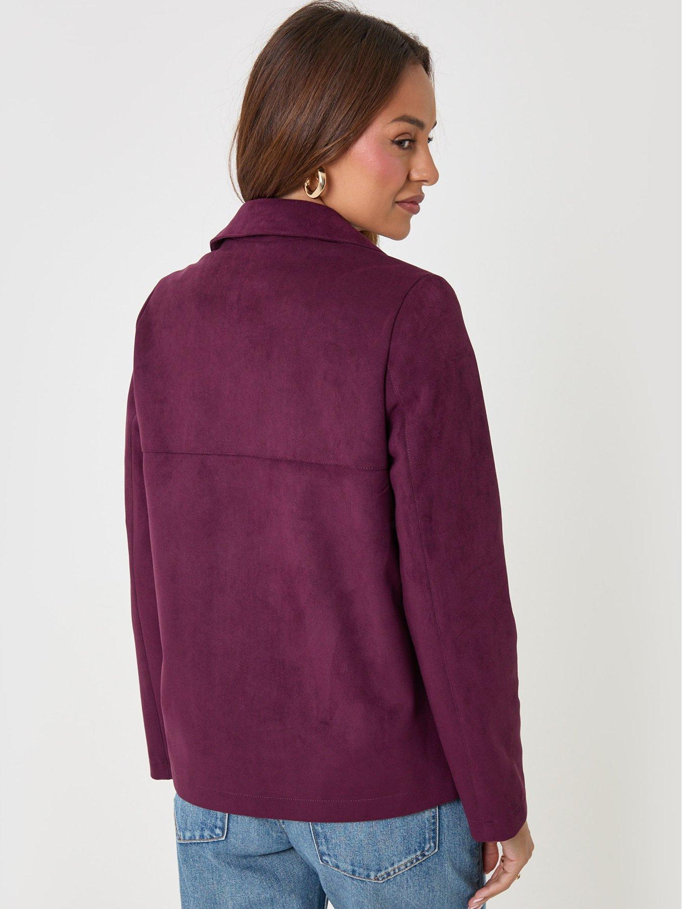 Image 2 of 4 of Threadbare Faux Suede Blazer In Plum