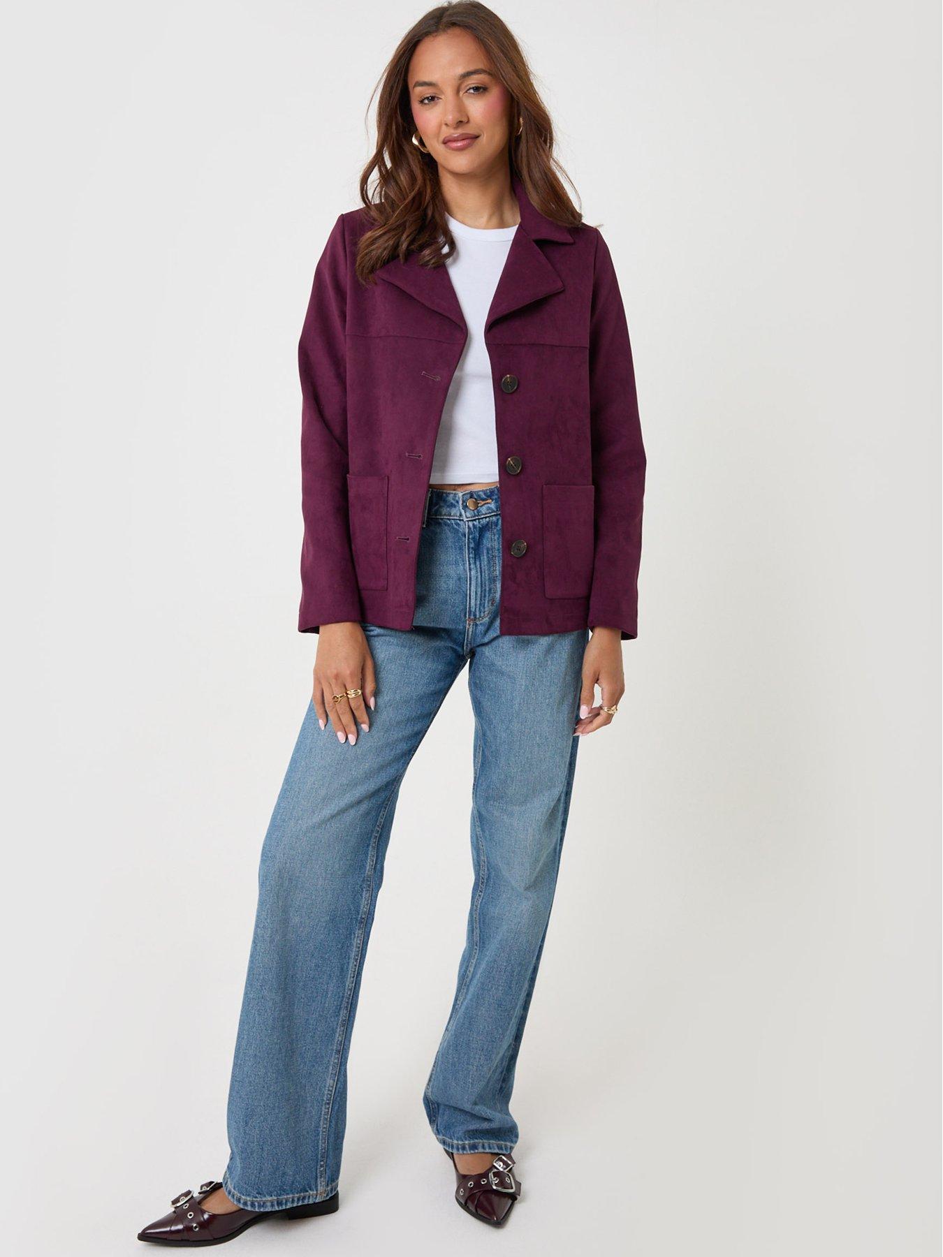 Image 3 of 4 of Threadbare Faux Suede Blazer In Plum