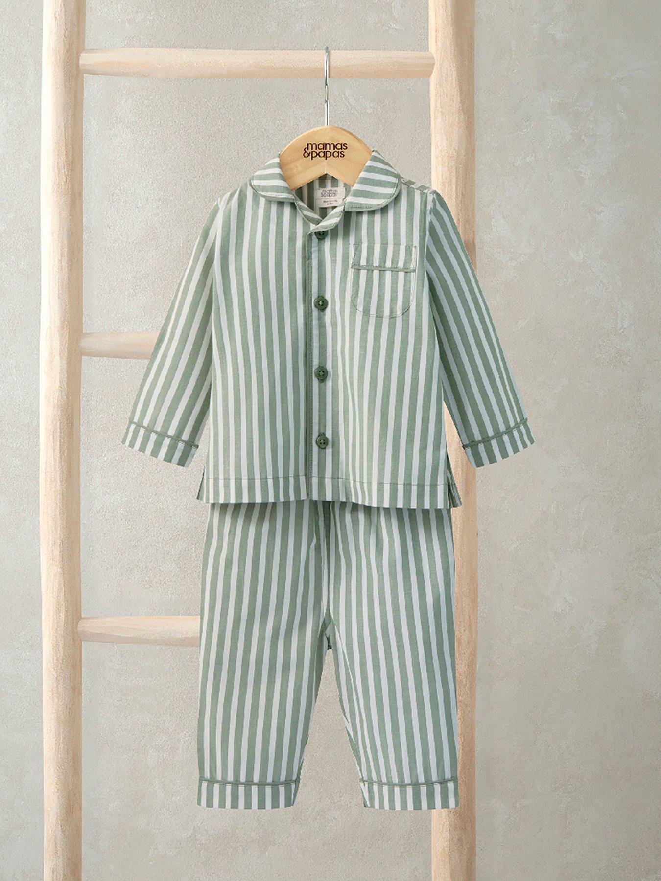 Mamas & Papas Baby Boys Woven Stripe Pyjamas, Green, Size 6-9 Months
