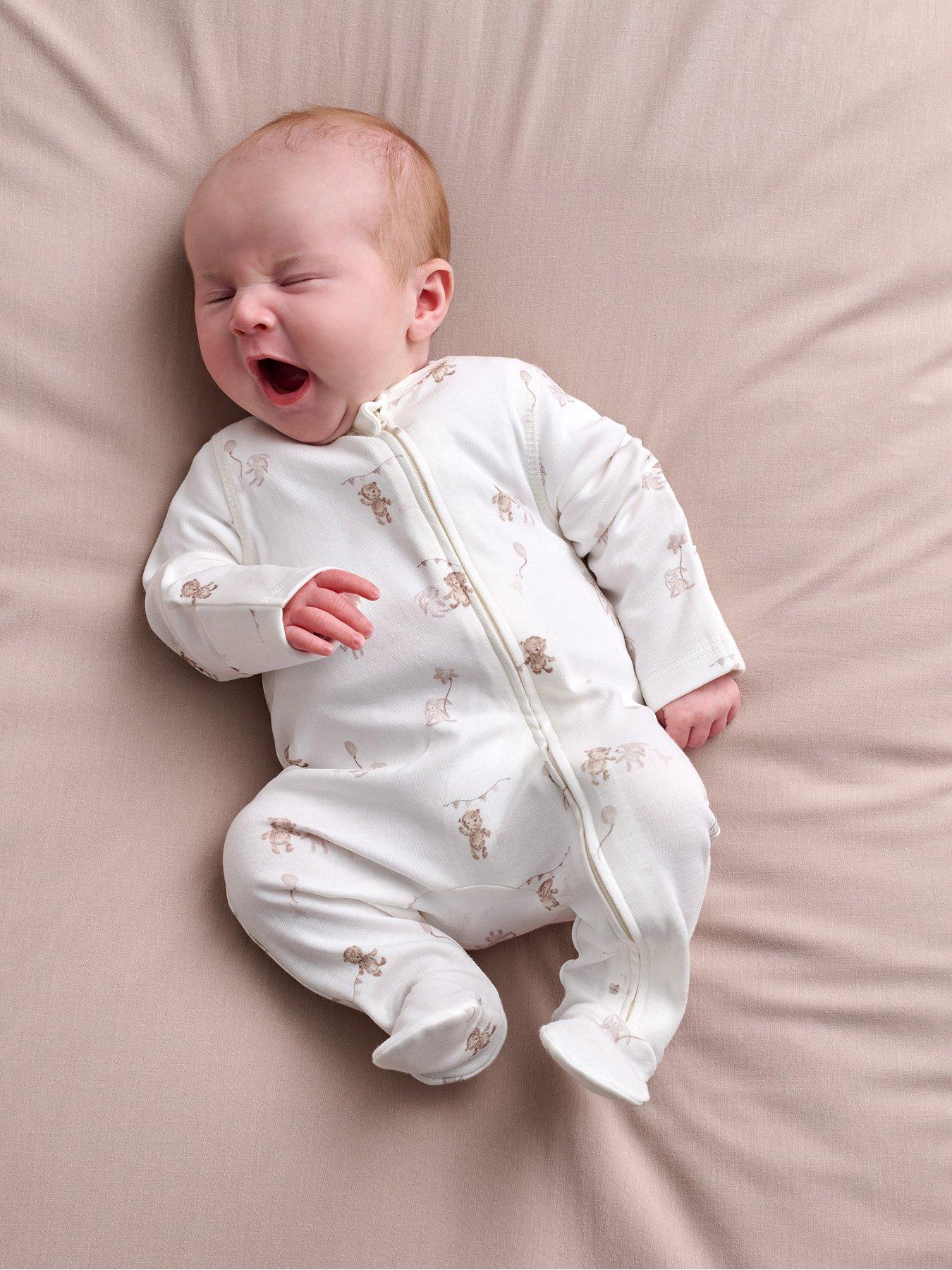 Mamas & Papas Baby Unisex Celebration Print Zip Sleepsuit, White, Size Age: Up To 1 Month
