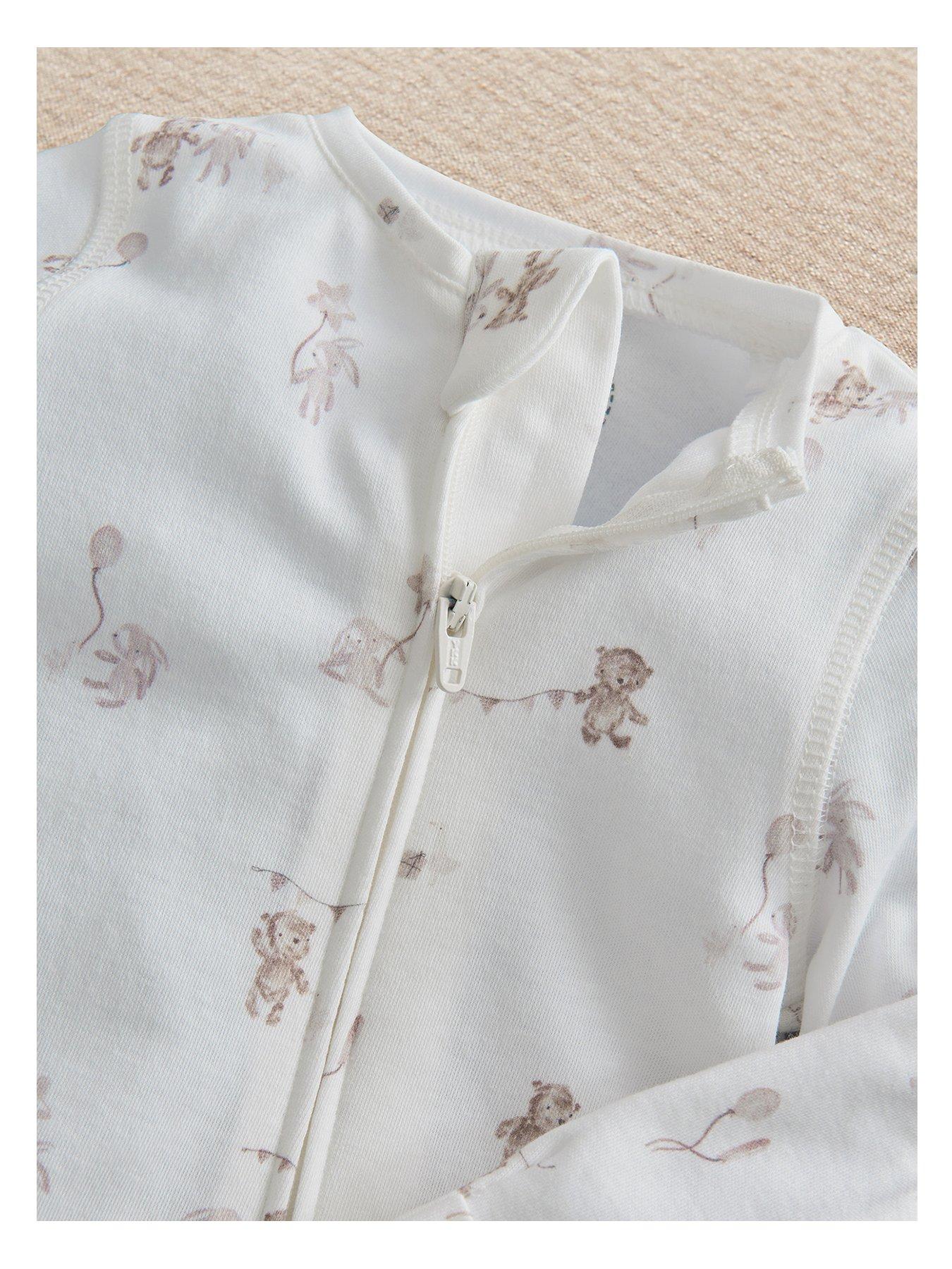 Image 3 of 7 of Mamas & Papas Baby Unisex Celebration Print Zip Sleepsuit - White