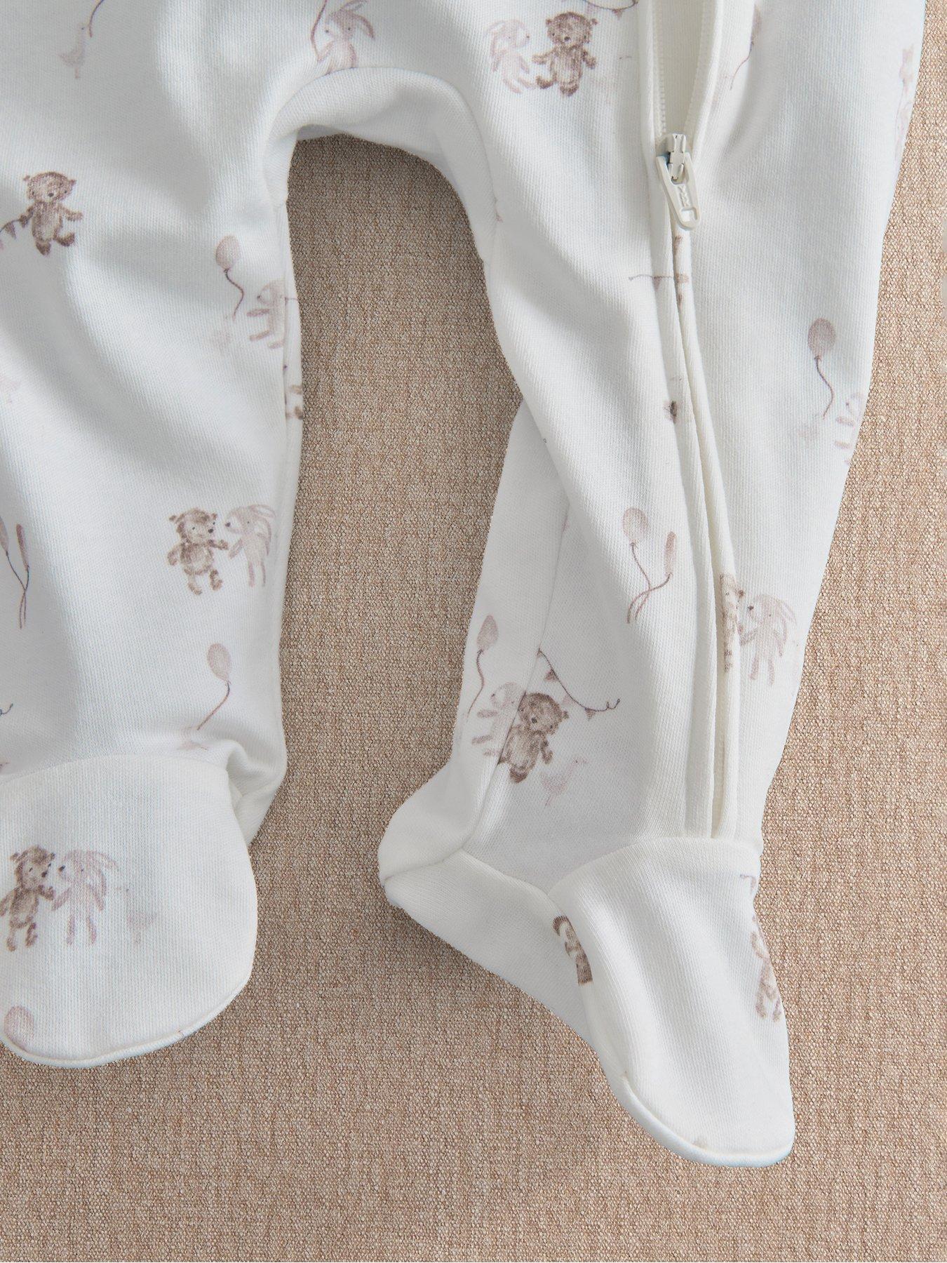 Image 4 of 7 of Mamas & Papas Baby Unisex Celebration Print Zip Sleepsuit - White