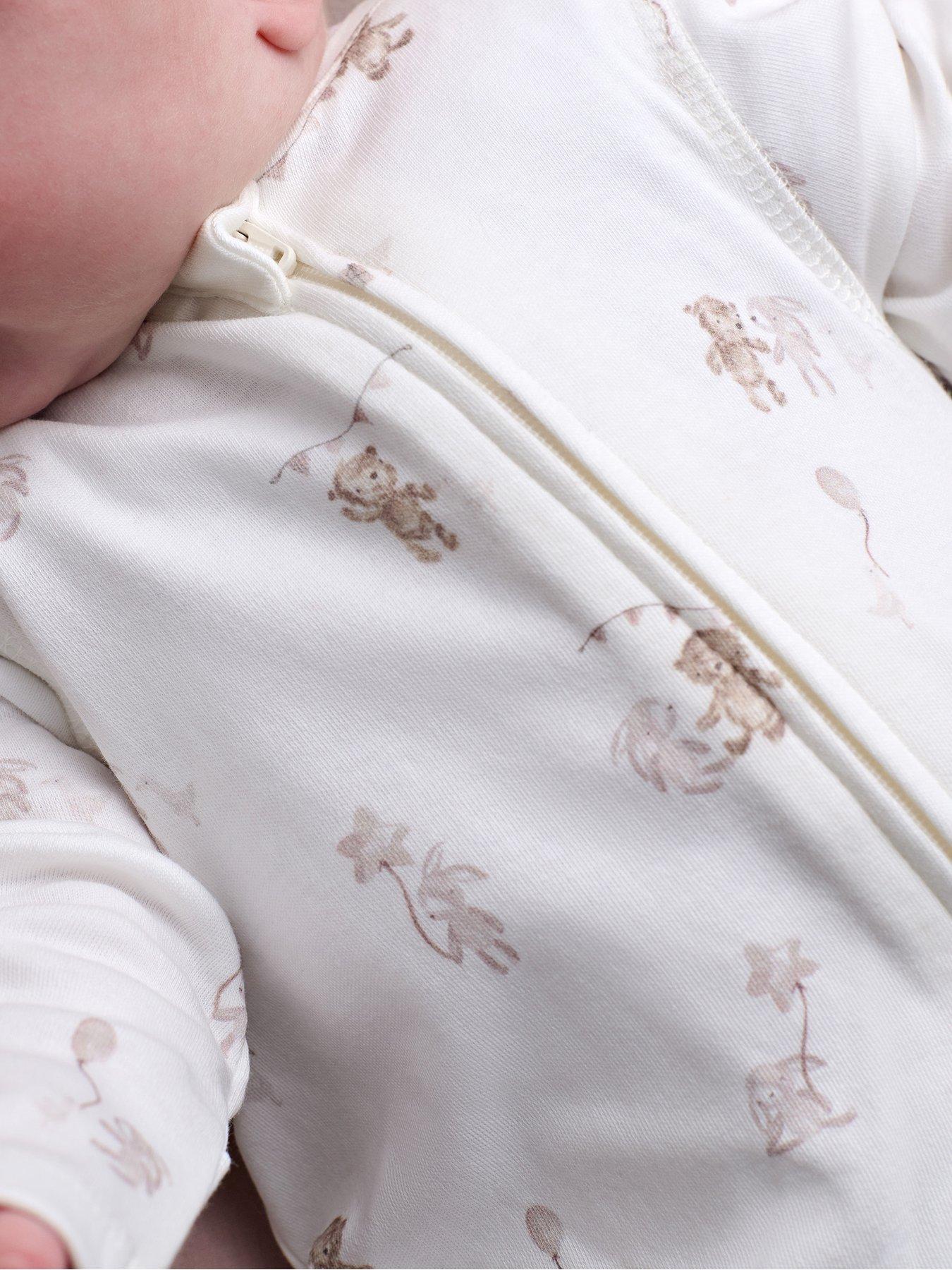 Image 5 of 7 of Mamas & Papas Baby Unisex Celebration Print Zip Sleepsuit - White
