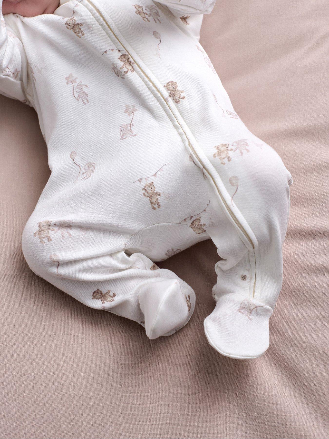 Image 7 of 7 of Mamas & Papas Baby Unisex Celebration Print Zip Sleepsuit - White