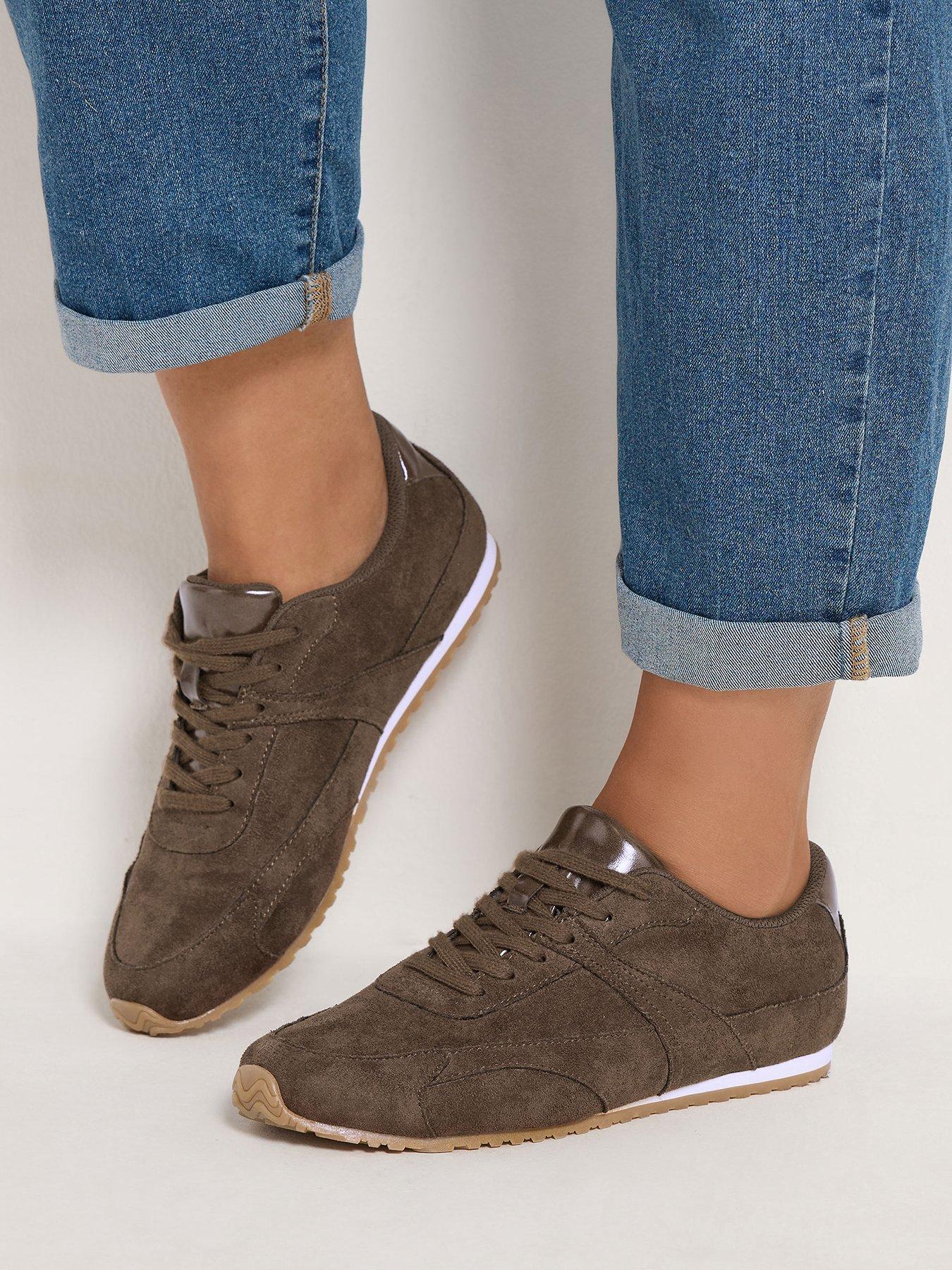 Yours Curve Wide Fit Slim Sole Trainers - Brown