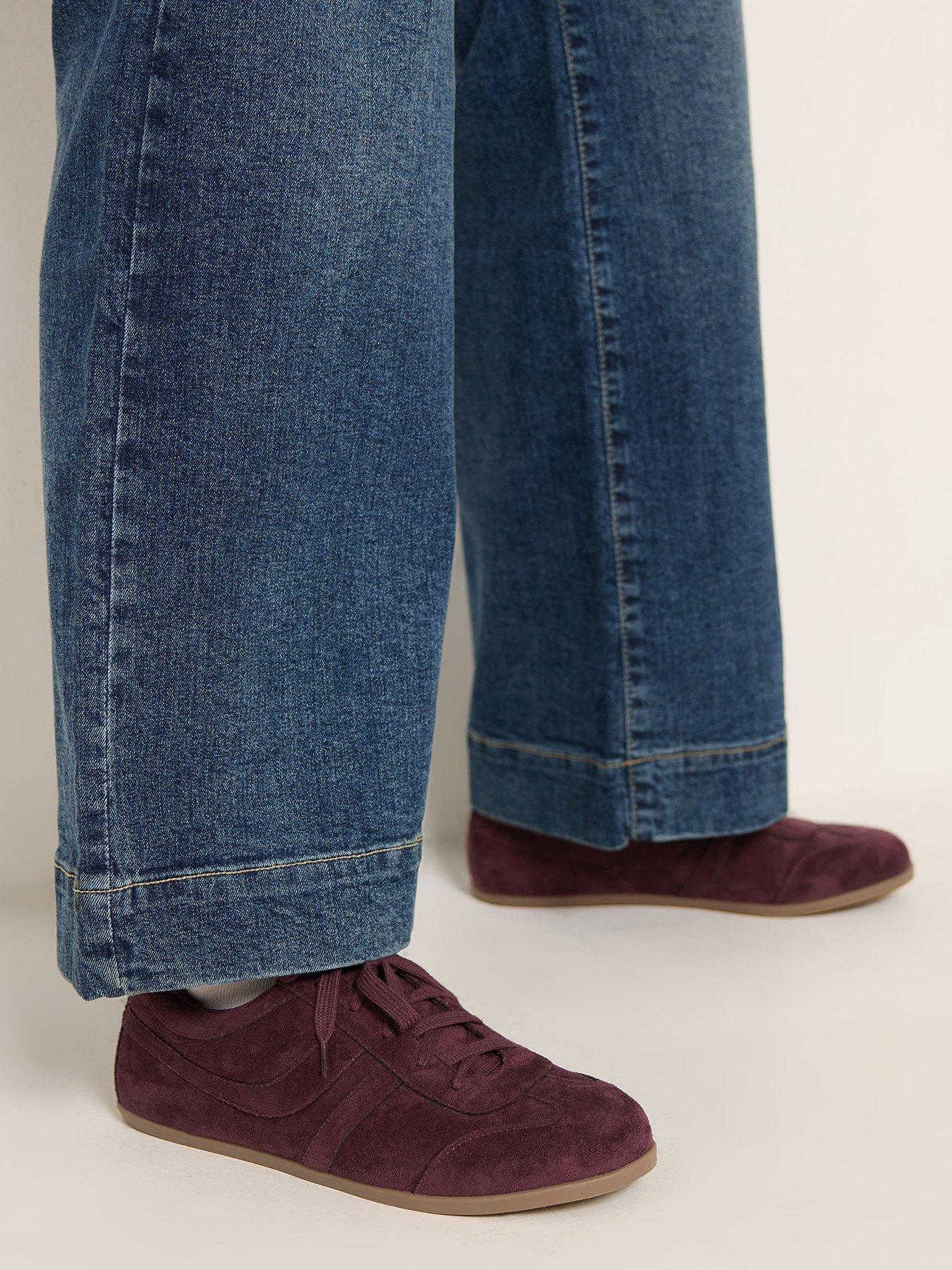 Yours Curve Extra Wide Fit Faux Suede Low Retro Stripe Trainers - Red