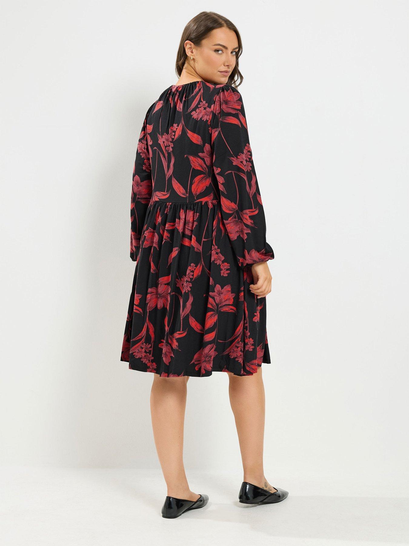 Image 2 of 4 of Yours Curve Floral Detail Tie Front Dress - Black