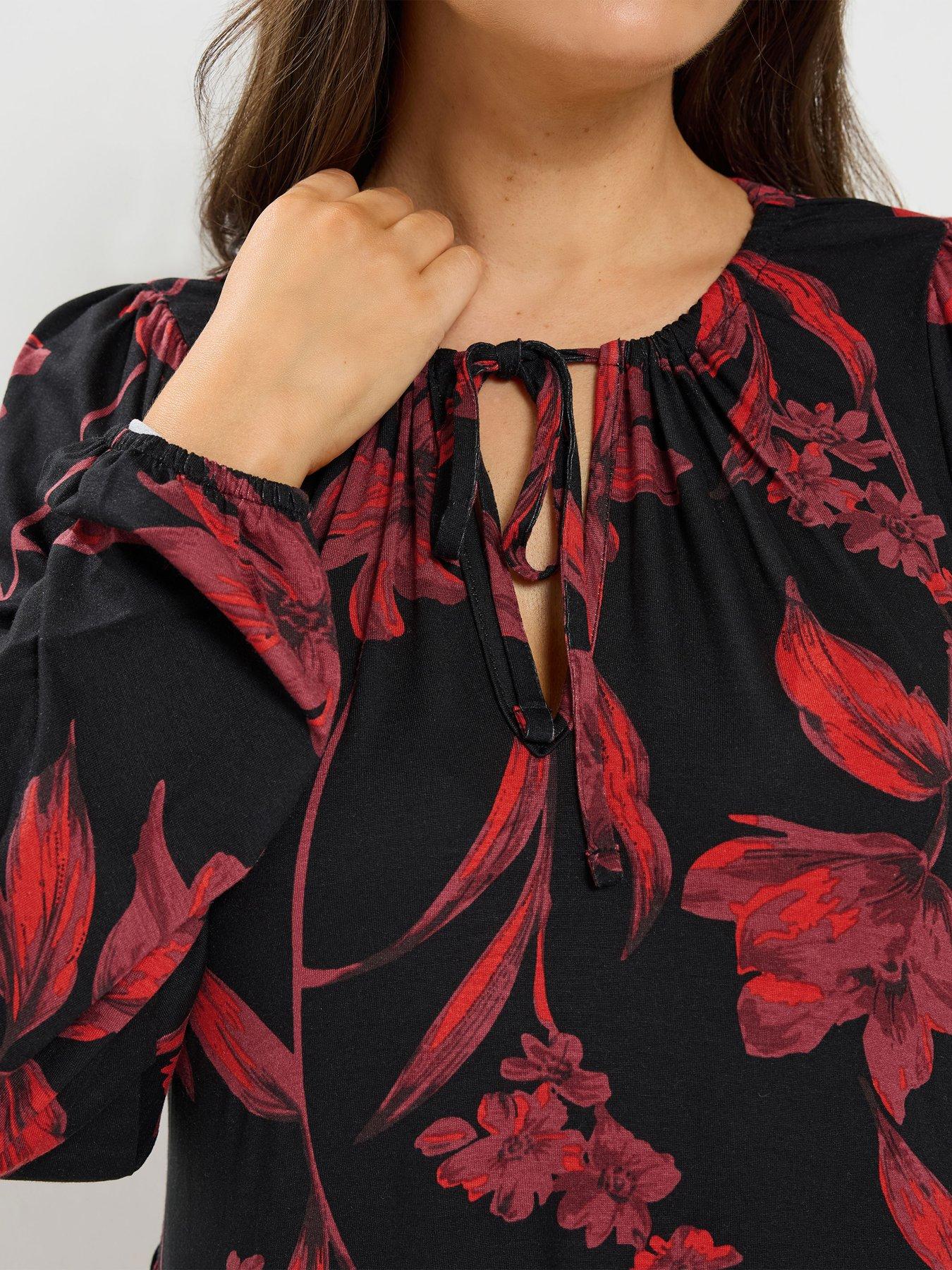 Image 4 of 4 of Yours Curve Floral Detail Tie Front Dress - Black