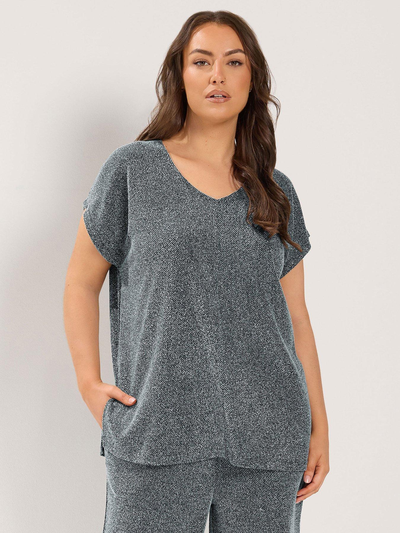 Image 1 of 4 of Yours Curve V-Neck Top - Grey