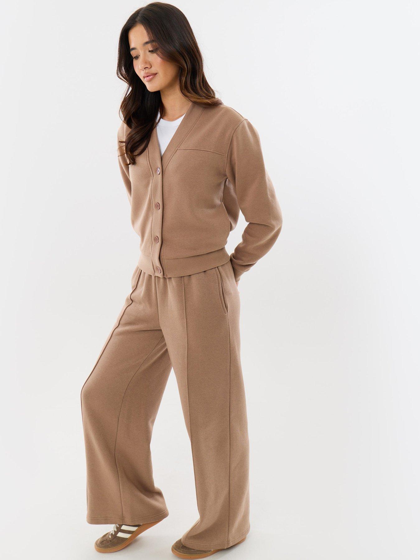 Image 3 of 4 of Threadbare Womens Petite Button-Through Cardigan Jogger Set - Brown