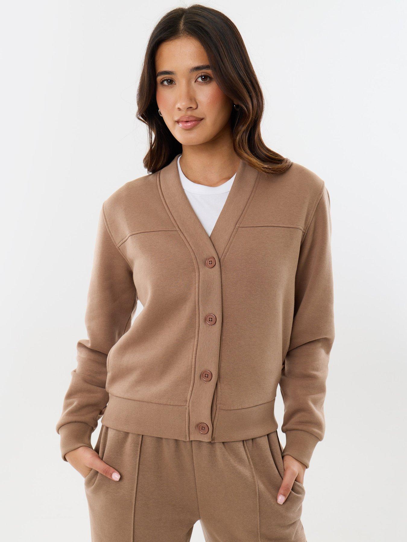 Image 4 of 4 of Threadbare Womens Petite Button-Through Cardigan Jogger Set - Brown