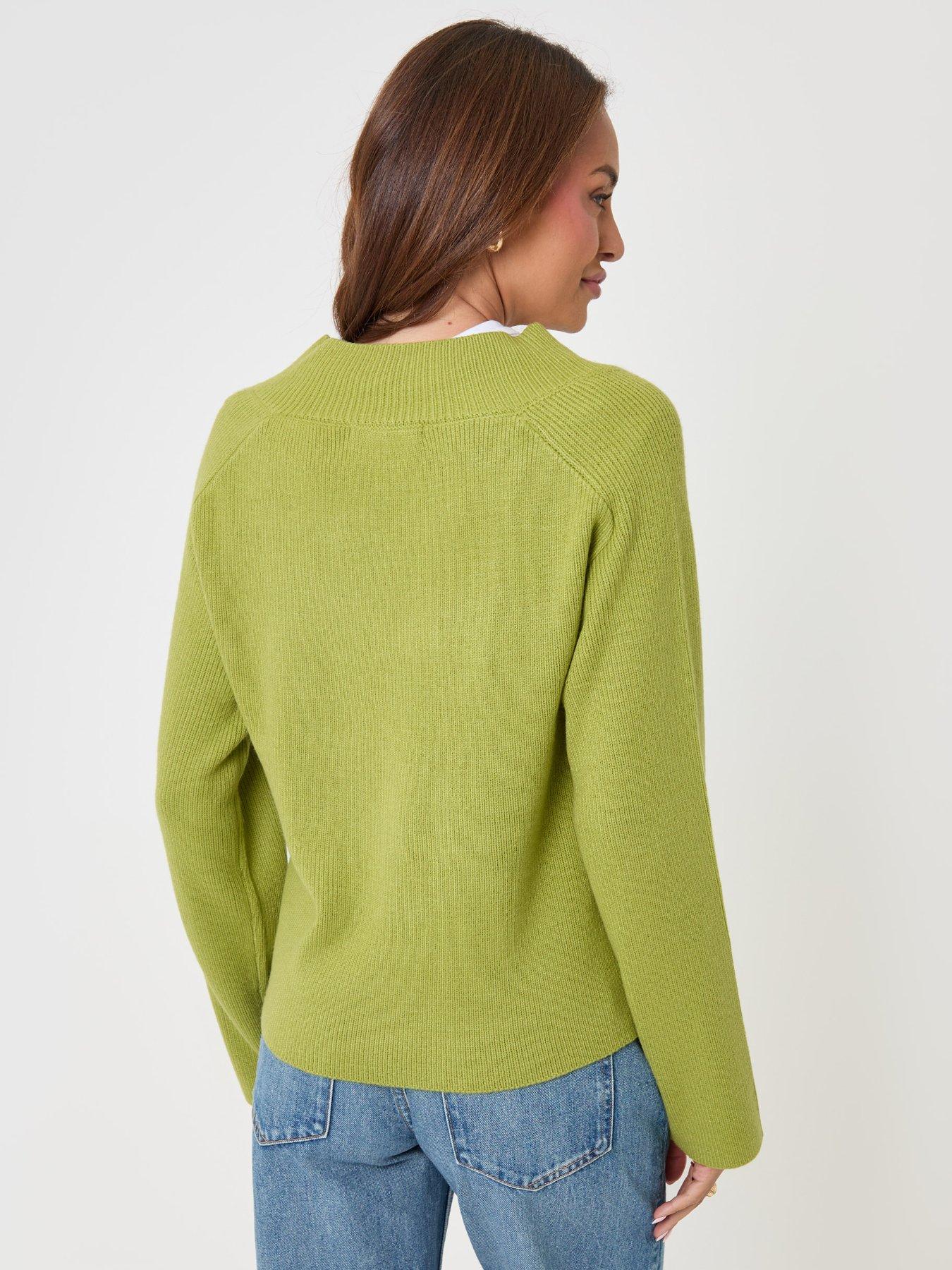 Image 2 of 4 of Threadbare Womens Deep Rib V-Neck Dropped Shoulder Jumper - Green