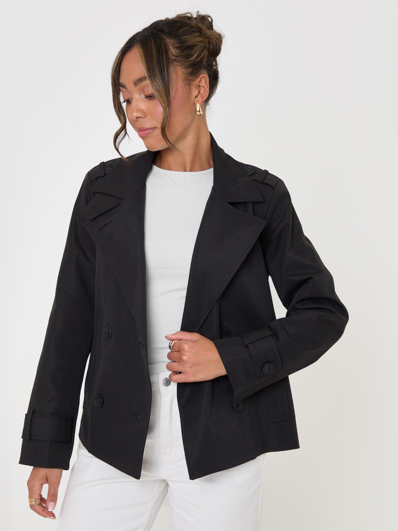 Image 1 of 5 of Threadbare Funnel Neck Short Trench Coat In Black
