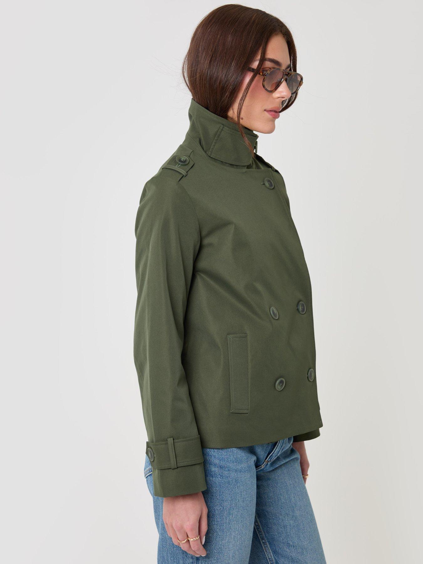 Image 2 of 4 of Threadbare Womens Funnel Neck Double-Breasted Short Trench Coat - Green