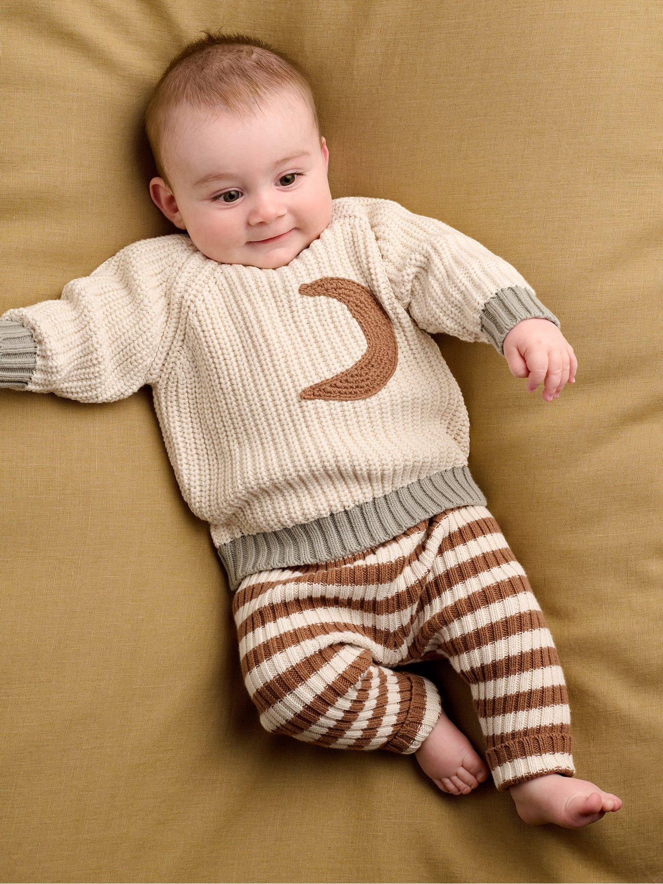 Mamas & Papas Baby Unisex 2 Piece Moon Knitted Cardigan & Leggings Set, Multi, Size Age: Newborn