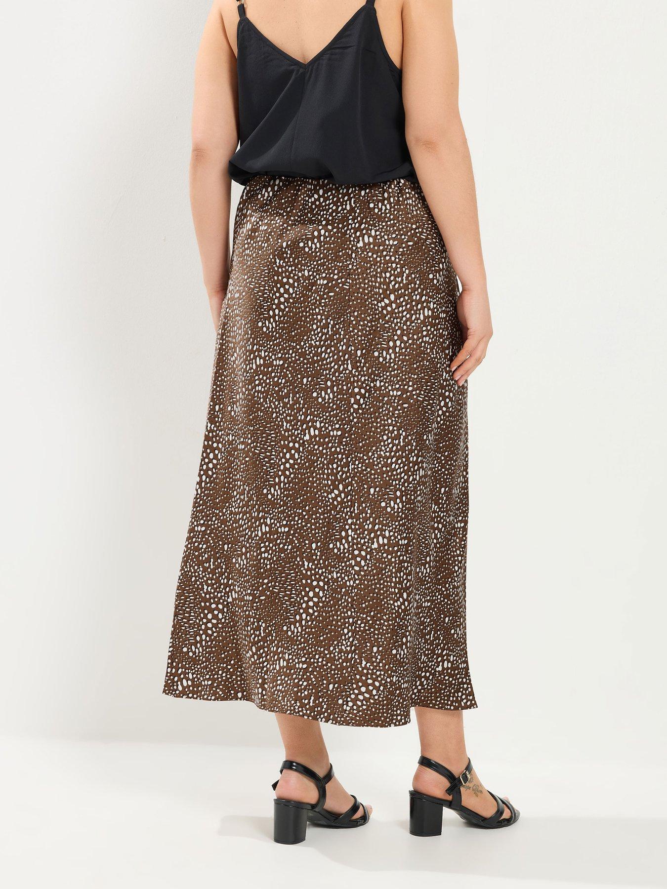 Image 2 of 4 of Yours Curve Satin Spot Skirt - Brown