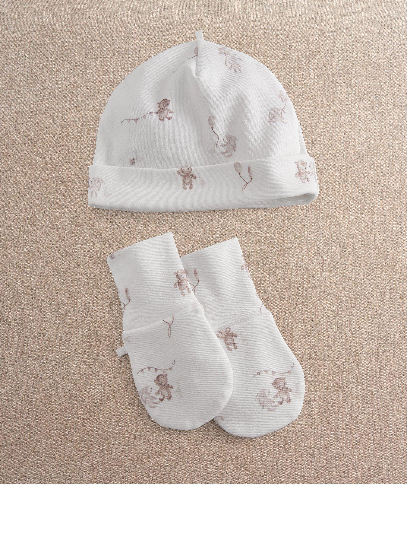 Mamas & Papas Baby Unisex Celebration Print Hat Mitts - White
