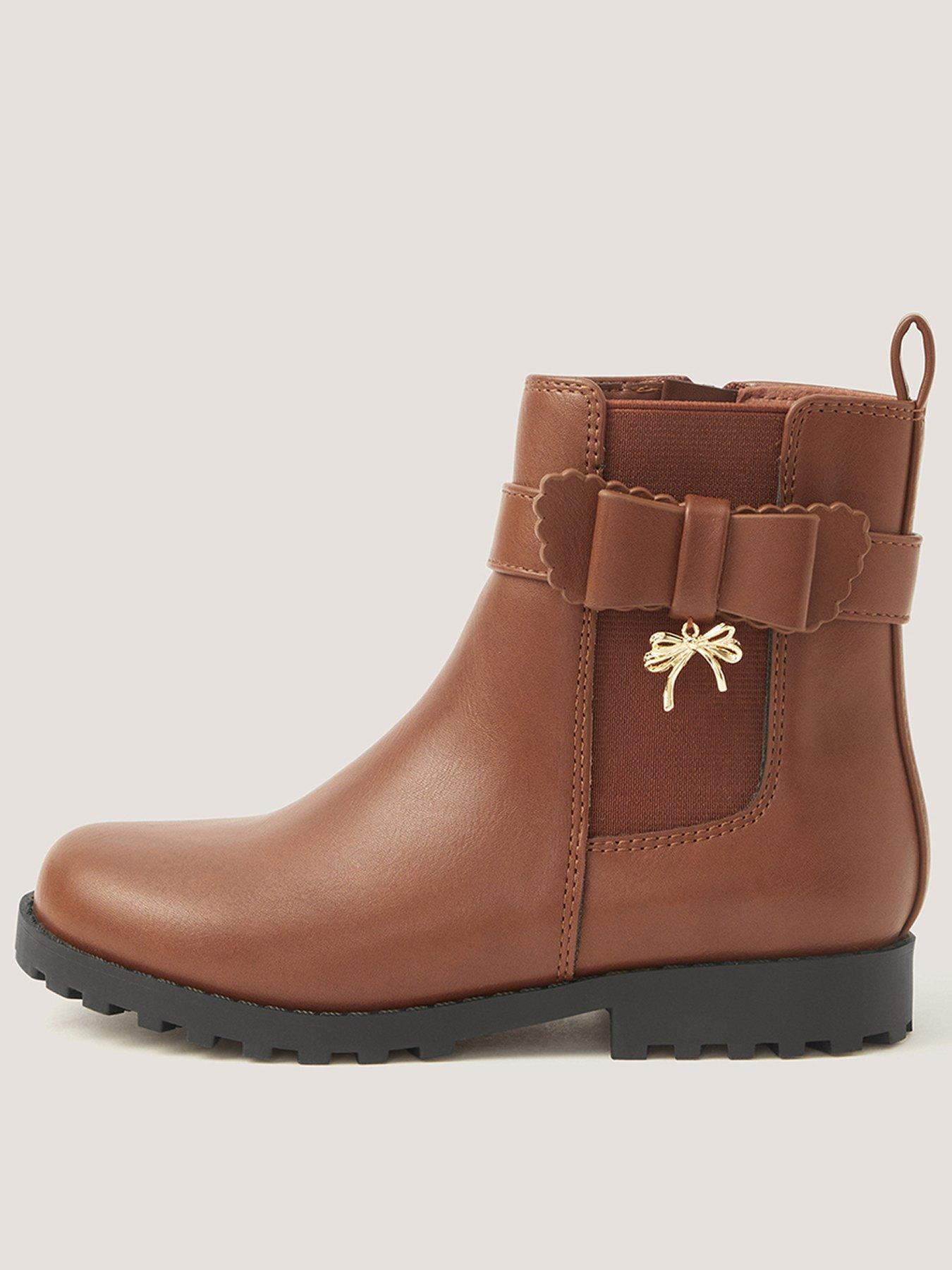 Image 1 of 3 of Monsoon Girls Bow Charm Chelsea Boots - Brown