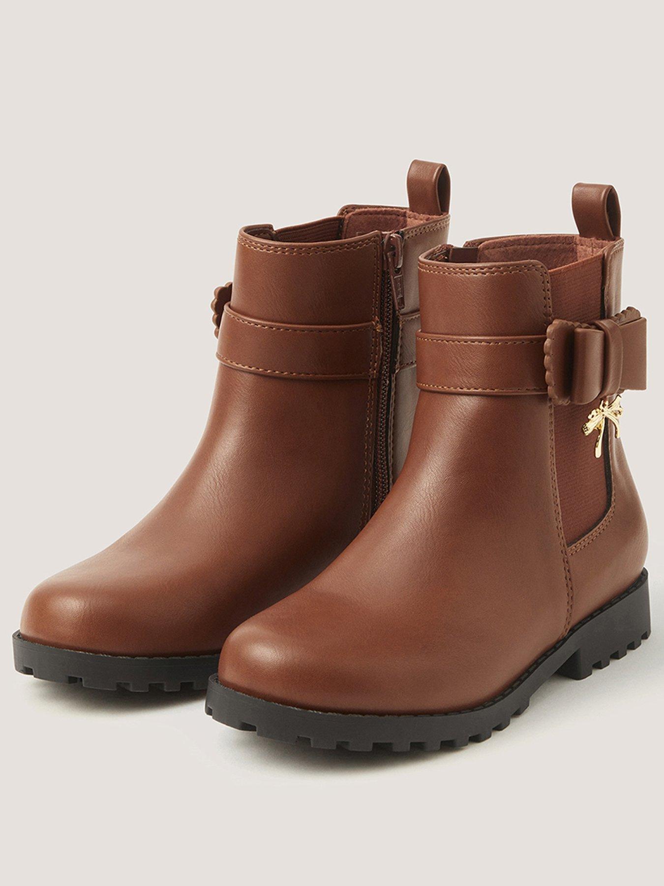 Image 2 of 3 of Monsoon Girls Bow Charm Chelsea Boots - Brown