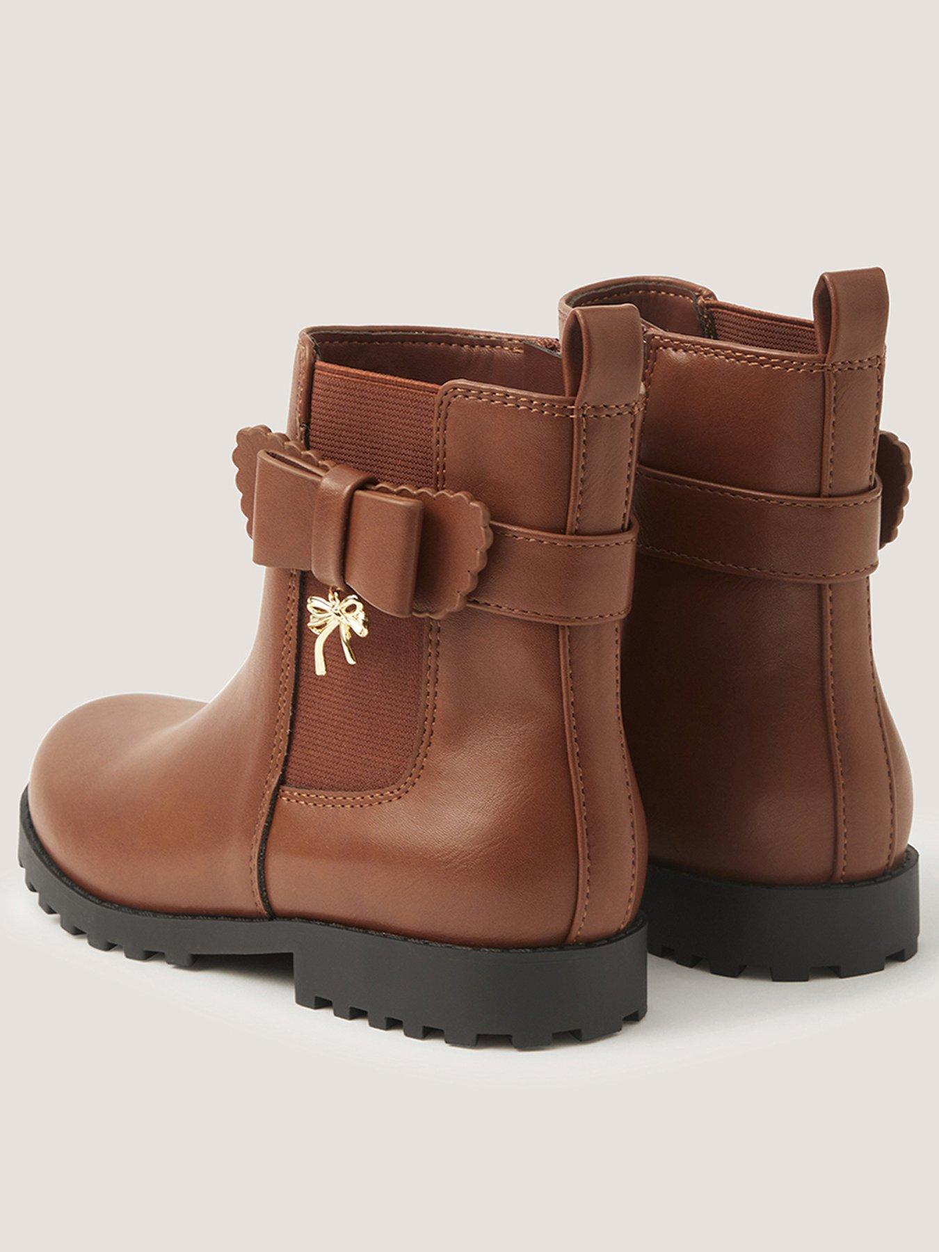 Image 3 of 3 of Monsoon Girls Bow Charm Chelsea Boots - Brown