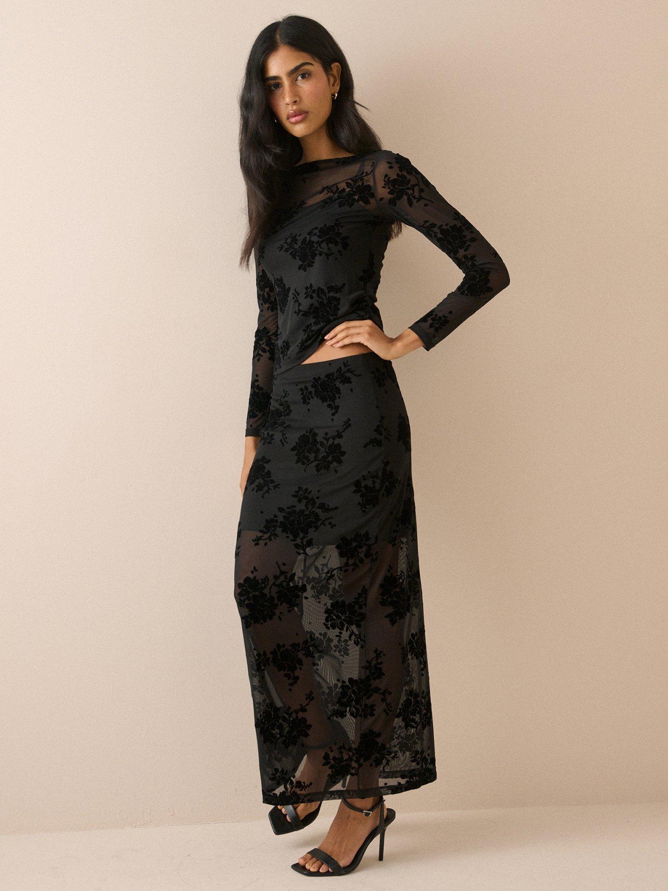 Nobodys Child Floral Mesh Long Sleeve Top, Black, Size 16, Women