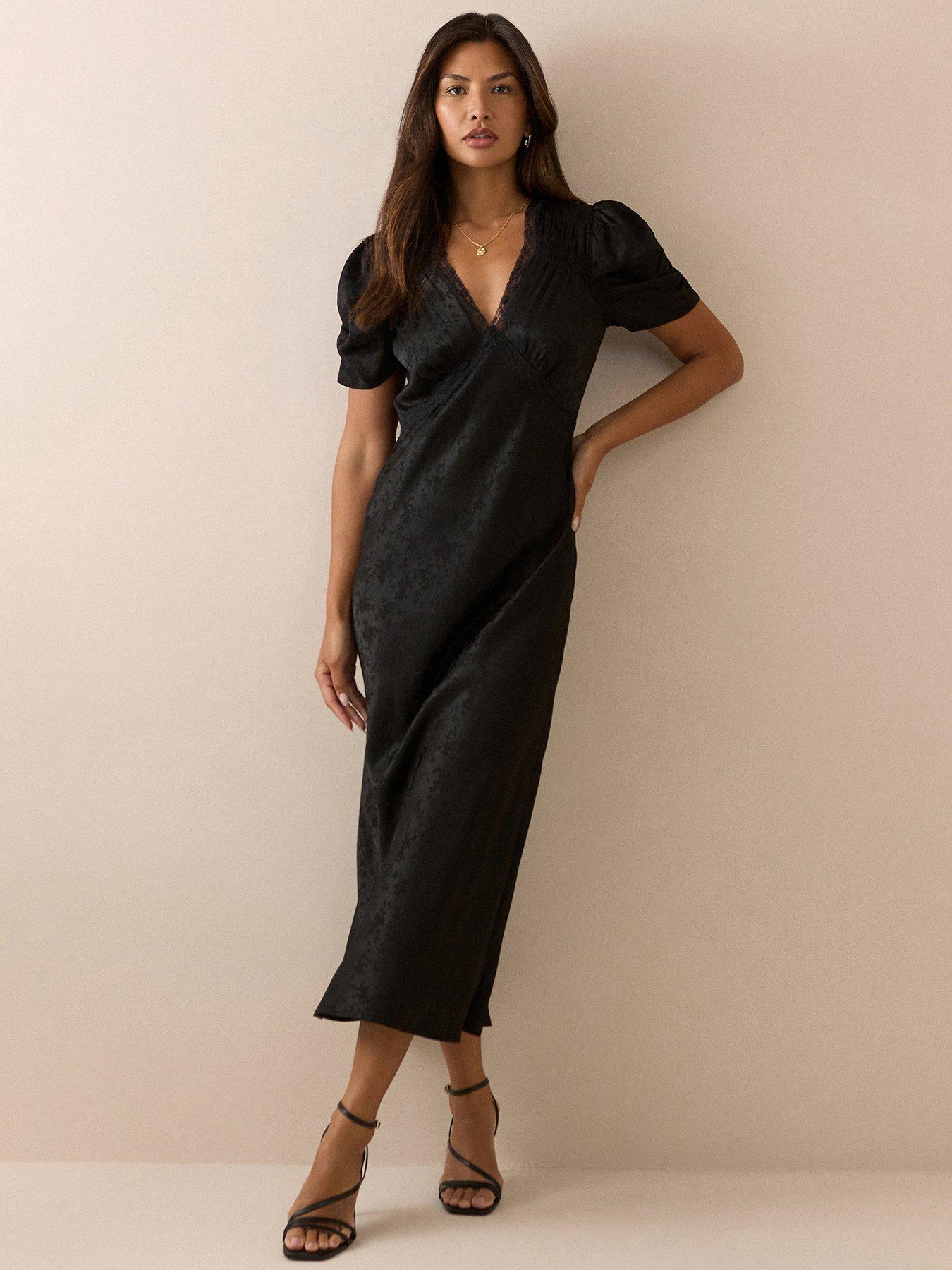 Image 6 of 6 of Nobodys Child Jacquard Floral Satin Nicolette Midi Dress - Black