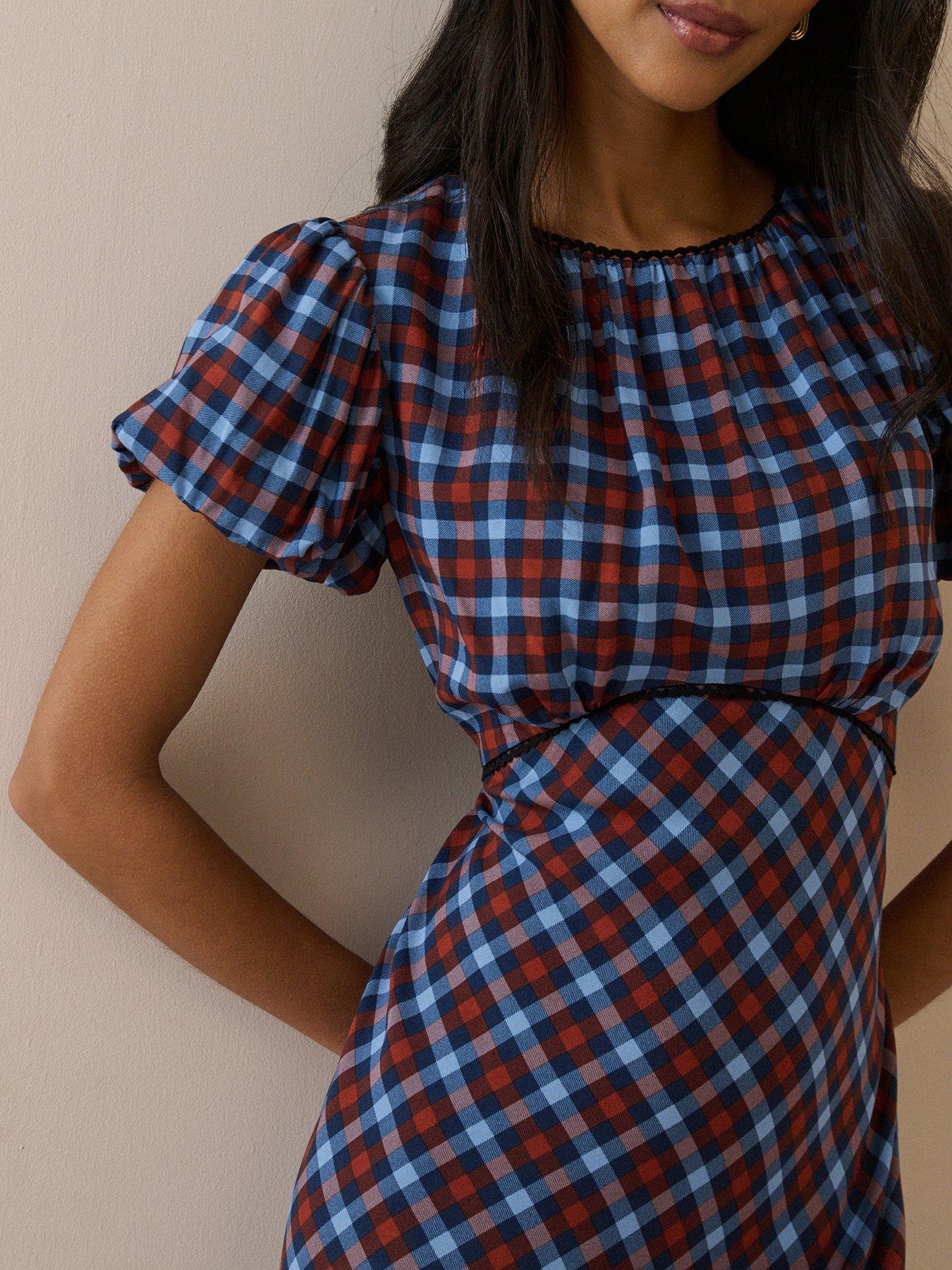 Image 4 of 5 of Nobodys Child Gingham Sicily Midi Dress - Blue