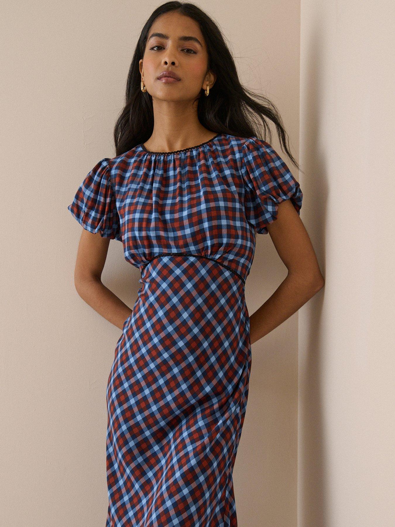 Image 5 of 5 of Nobodys Child Gingham Sicily Midi Dress - Blue