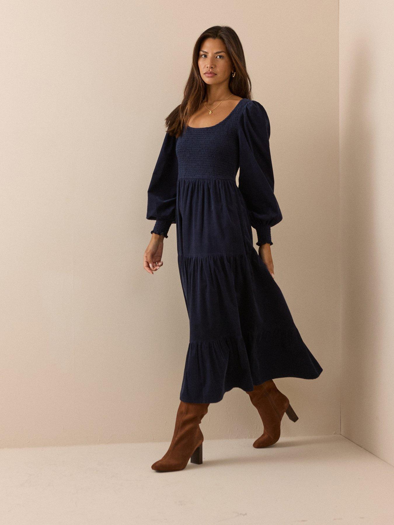 Image 1 of 5 of Nobodys Child Cord Tiered Ruby Midi Dress - Blue