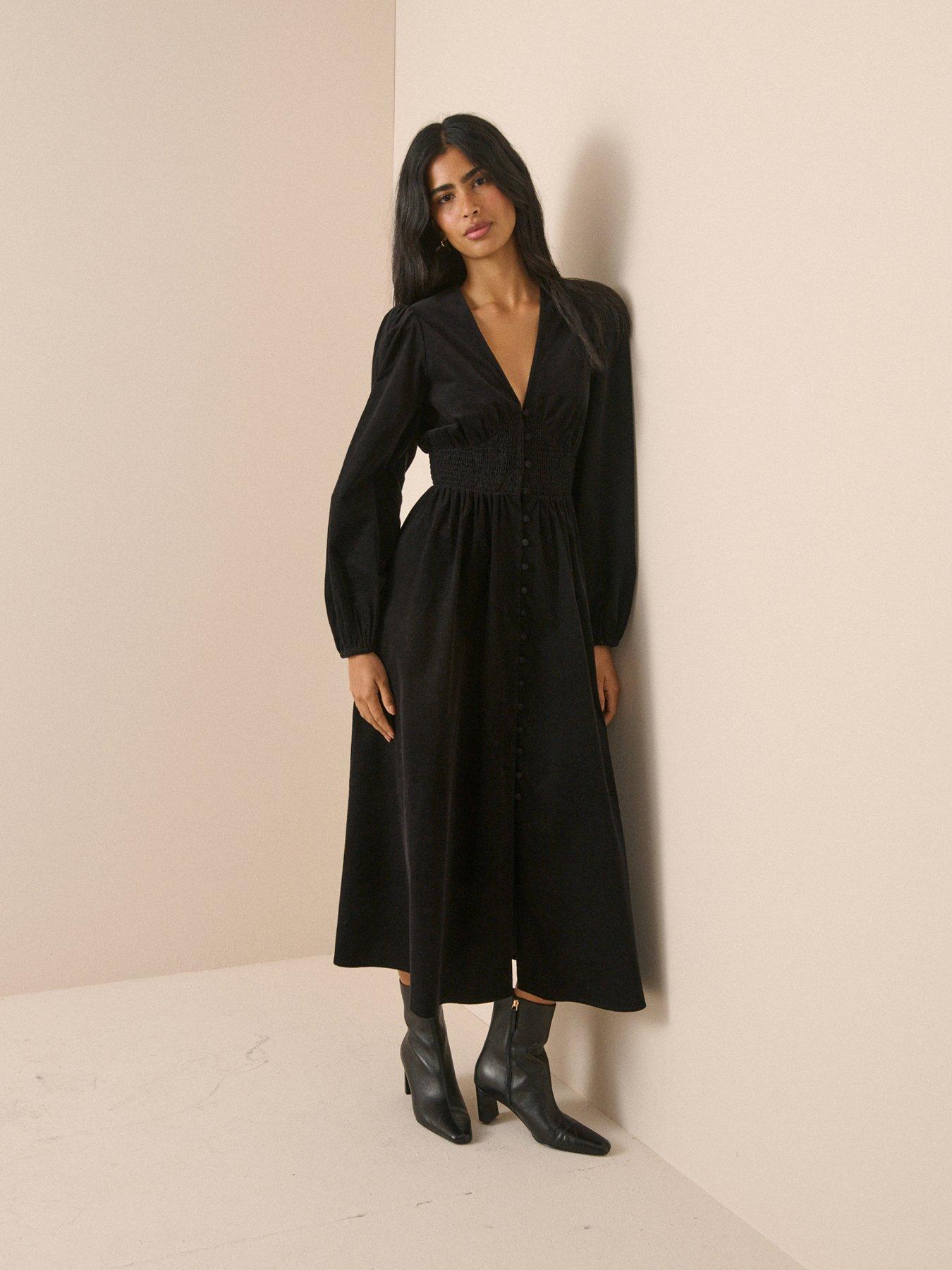 Nobody's Child Women's Black Cord Shirred Waist Riley Midi Dress Size 10 - Image 2