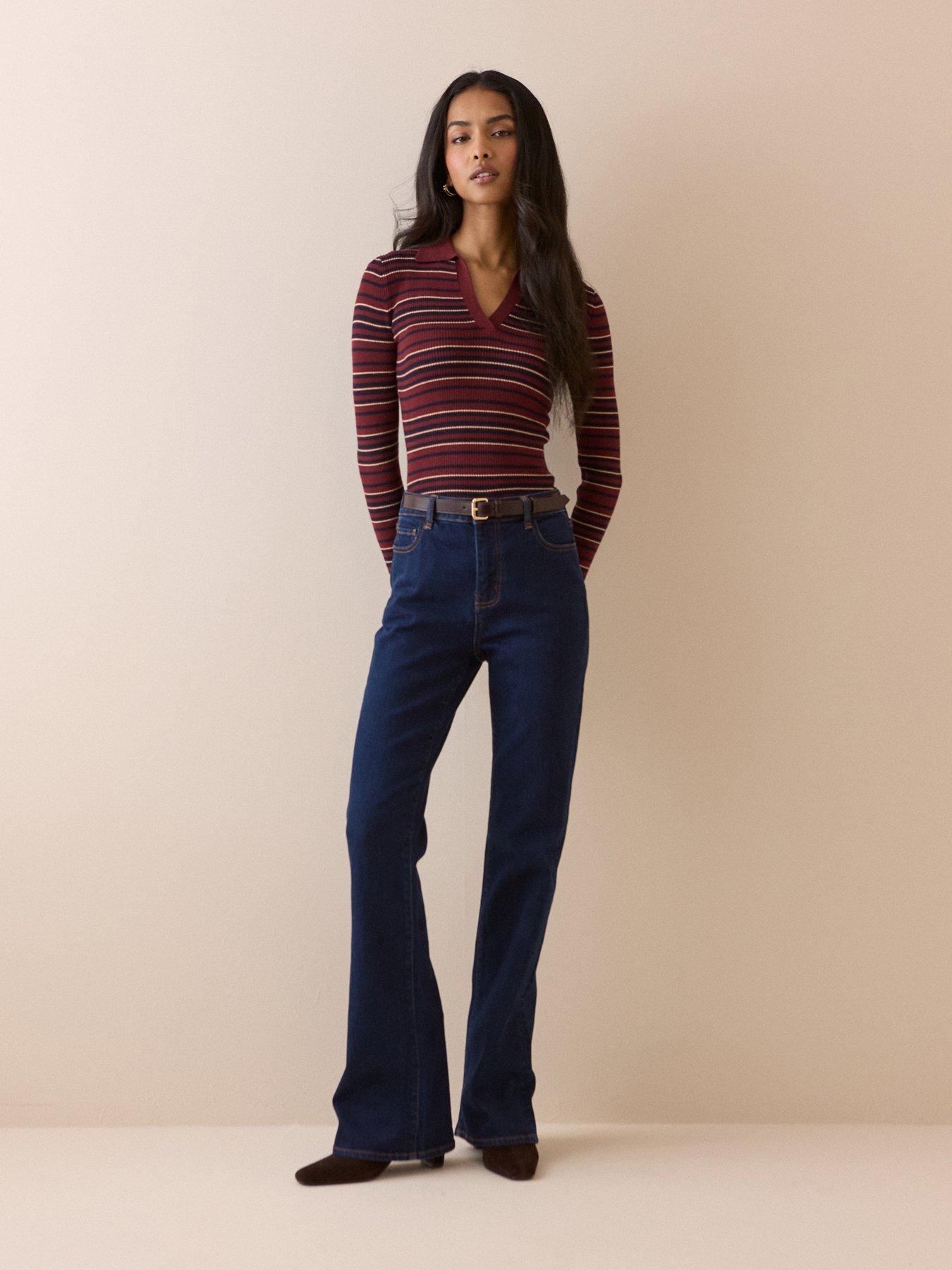 Nobodys Child Women's Striped Open Collar Rib Top, Multi, Size S, Women