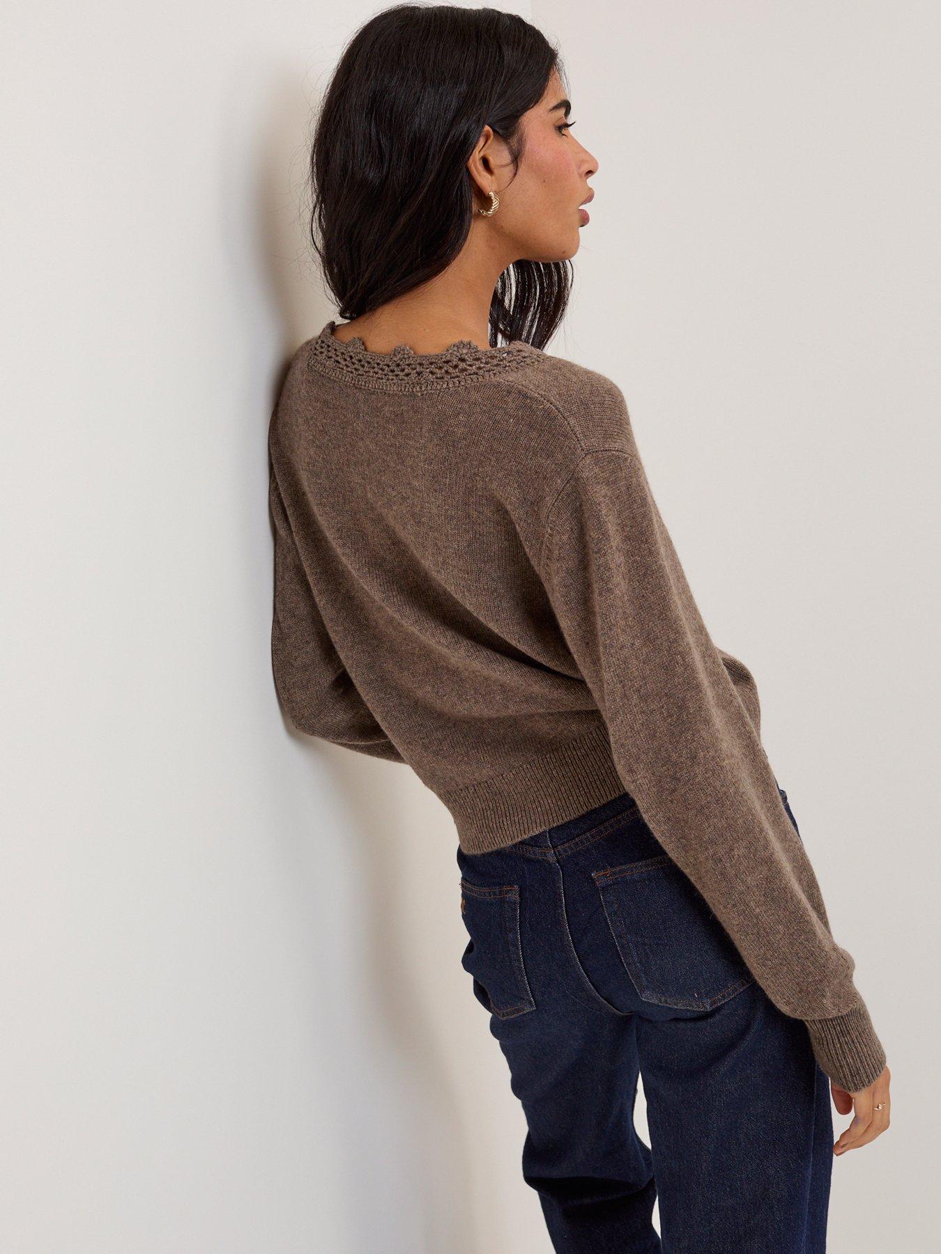 Image 2 of 5 of Nobodys Child Wool Blend Crochet Trim Elodie Cardigan - Brown