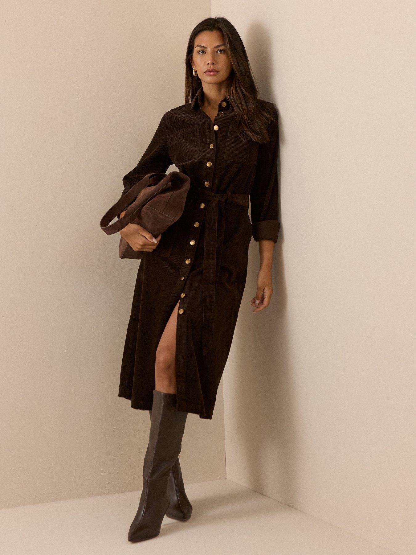 Image 6 of 6 of Nobodys Child Cord Finchley Shirt Dress - Brown