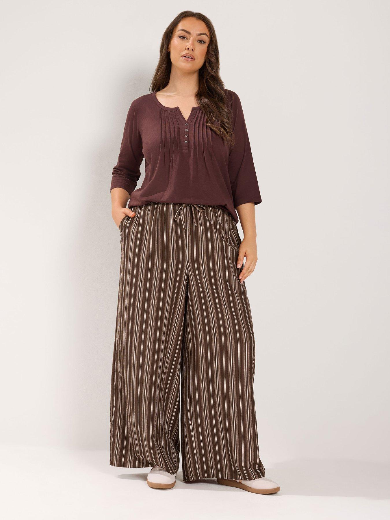 Image 3 of 4 of Yours Curve Wide Leg 28" Trousers - Brown